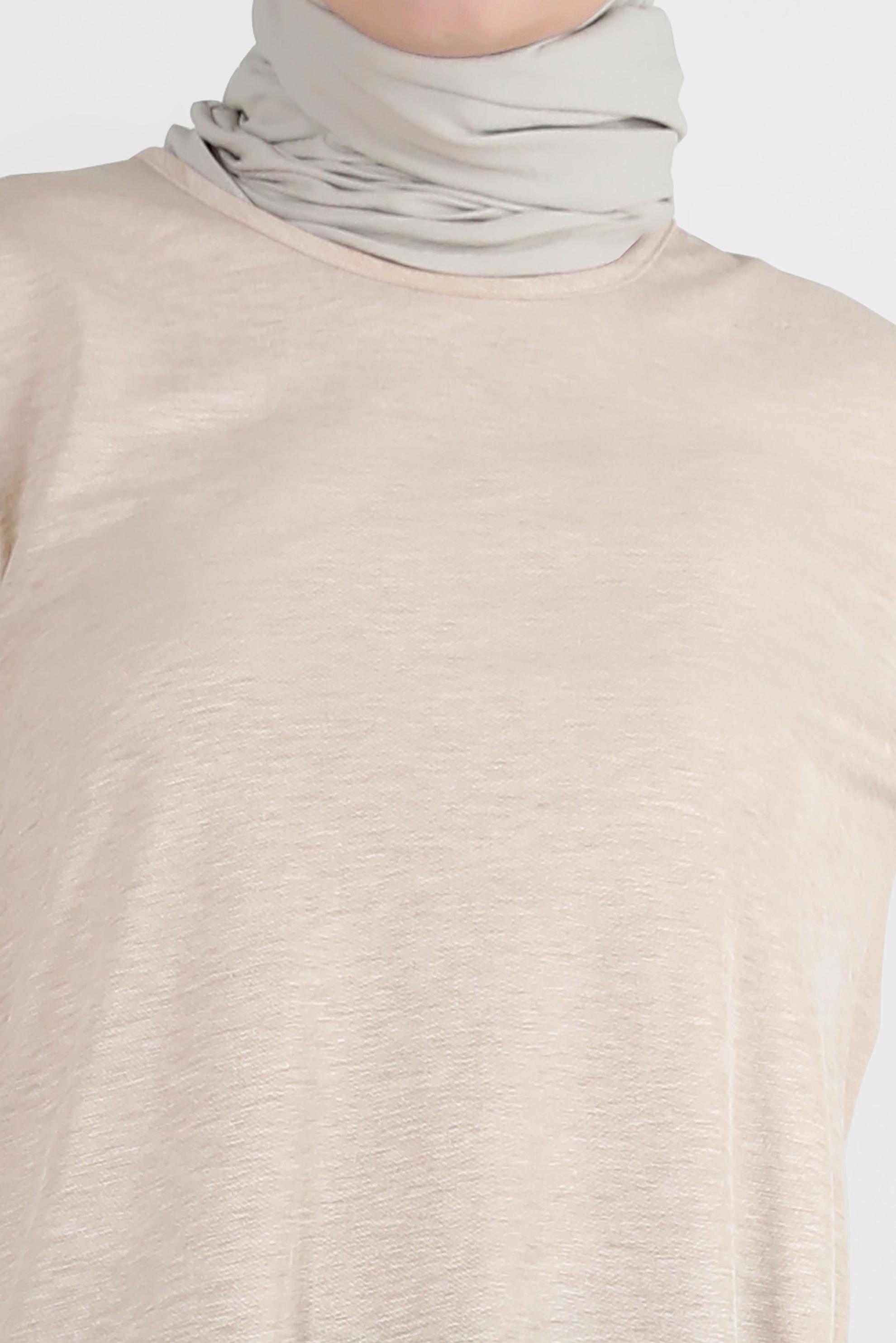 Tesettür giyim BEJ BİSİKLET YAKA DÜZ TUNİK 43941