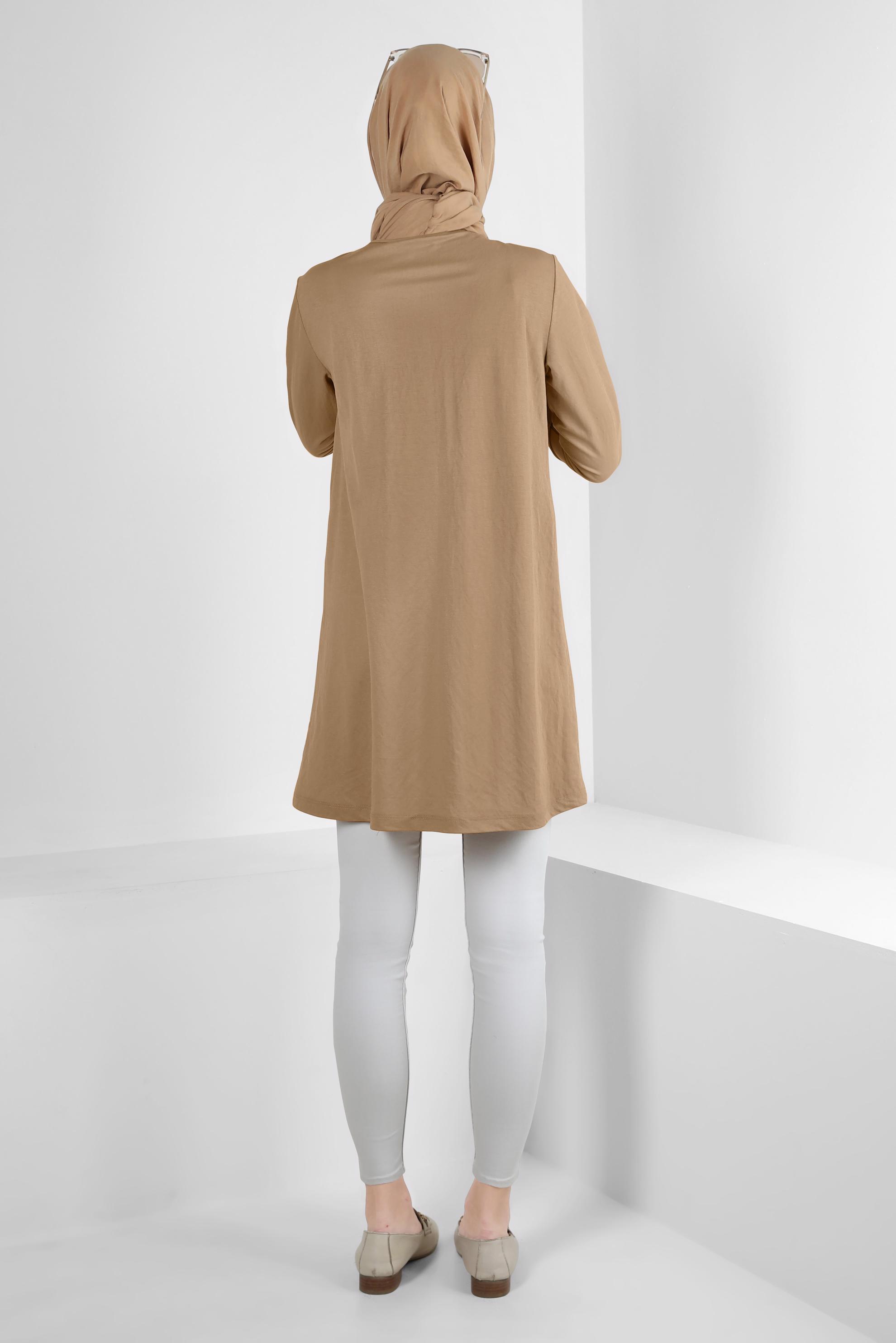 Tesettür giyim KAHVE BİSİKLET YAKA DÜZ TUNİK 43941