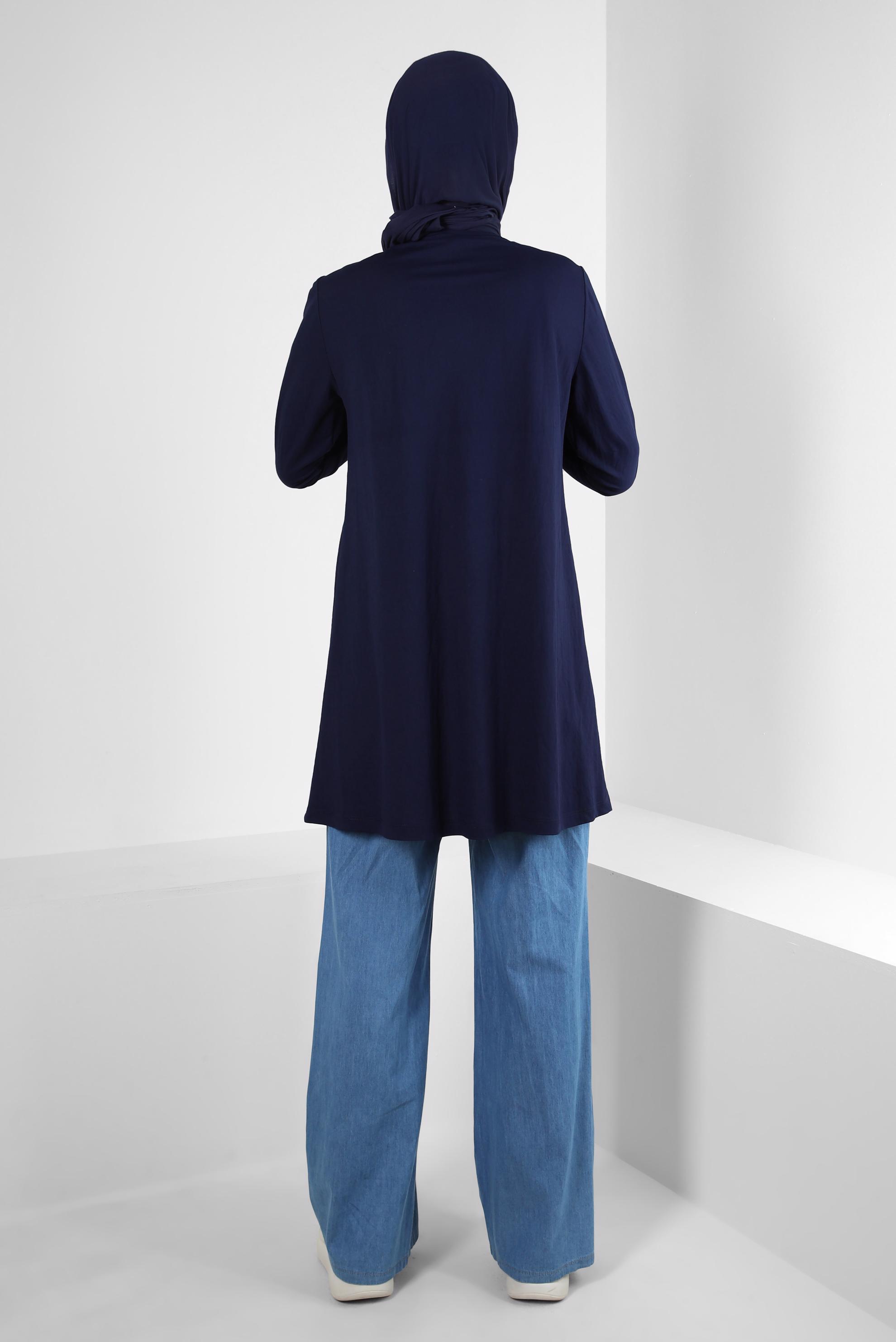 Tesettür giyim LACİVERT BİSİKLET YAKA DÜZ TUNİK 43941