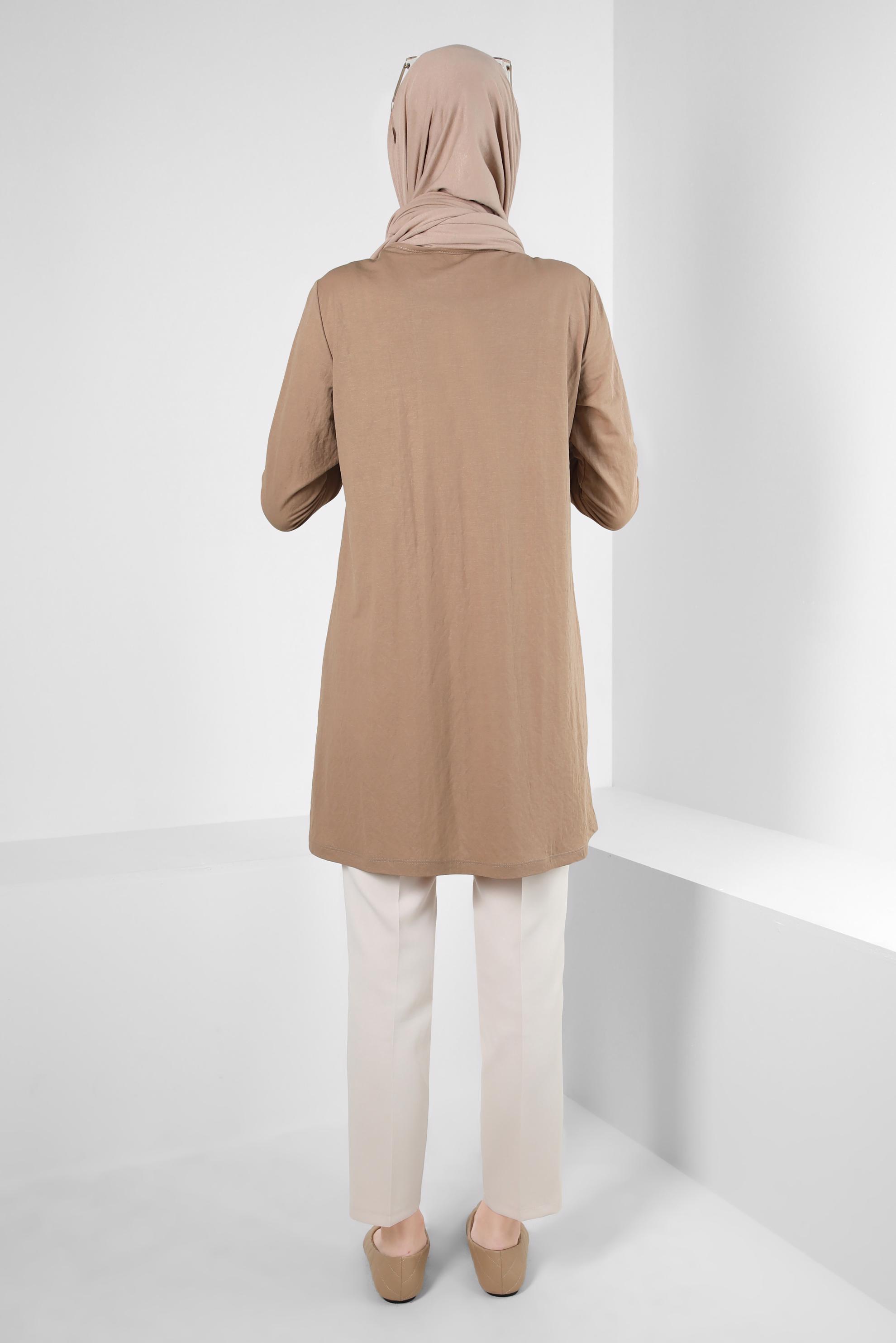 Tesettür giyim TABA BİSİKLET YAKA DÜZ TUNİK 43941