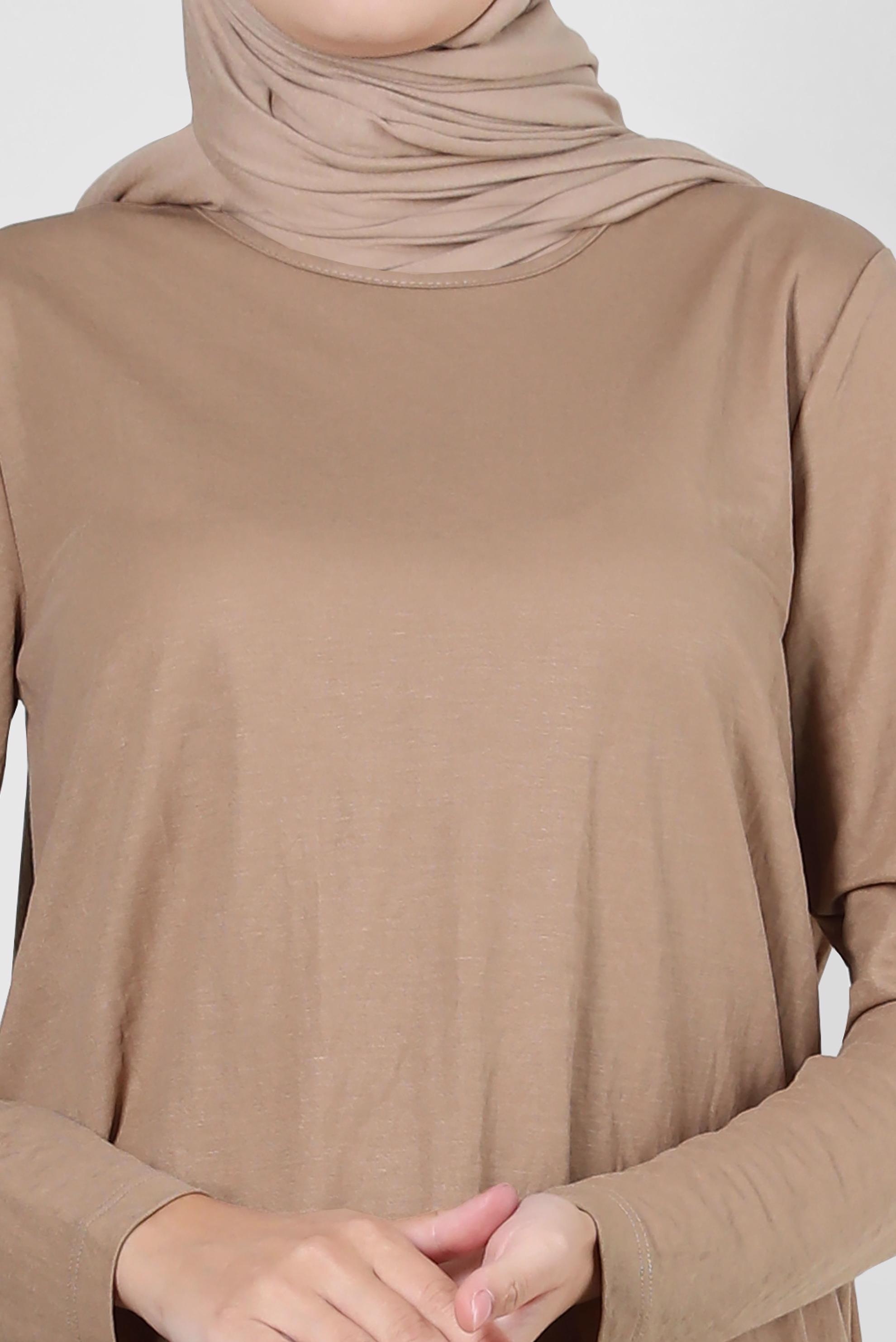 Tesettür giyim TABA BİSİKLET YAKA DÜZ TUNİK 43941