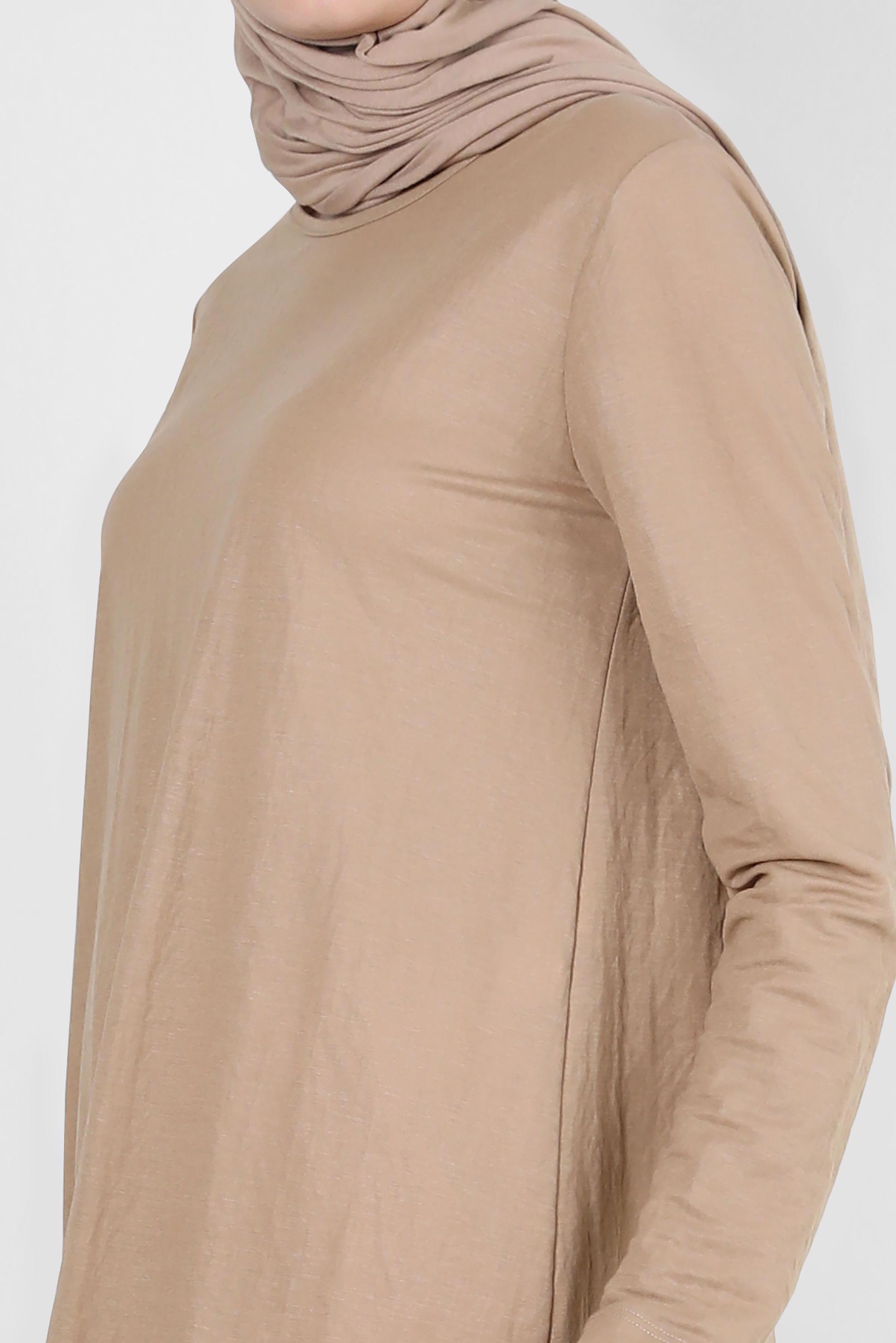 Tesettür giyim KUM BİSİKLET YAKA DÜZ TUNİK 43941