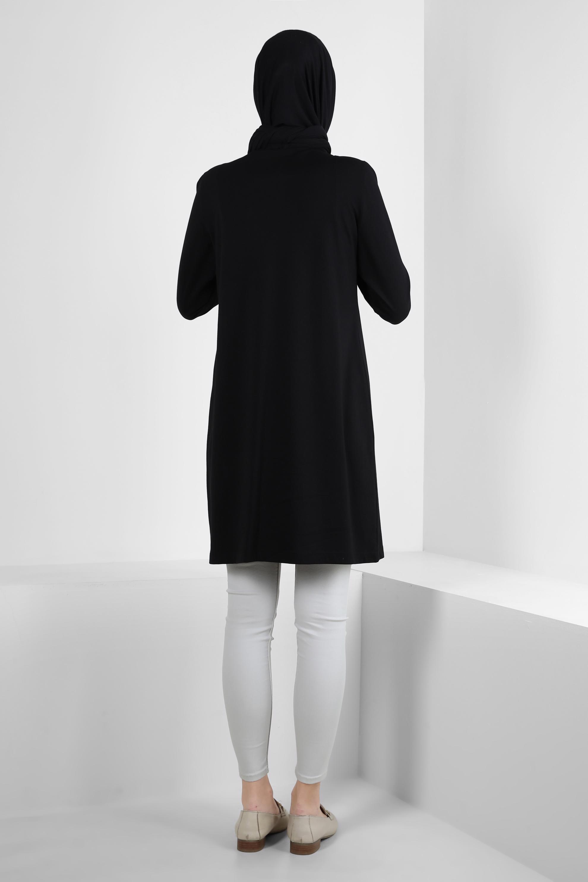 Tesettür giyim SİYAH BİSİKLET YAKA DÜZ TUNİK 43942