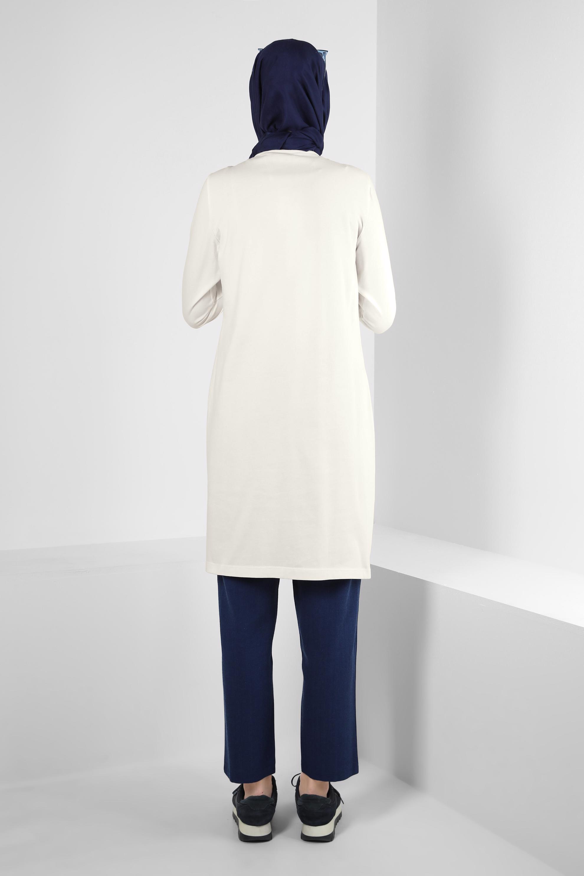 Tesettür giyim BEYAZ BİSİKLET YAKA DÜZ TUNİK 43942