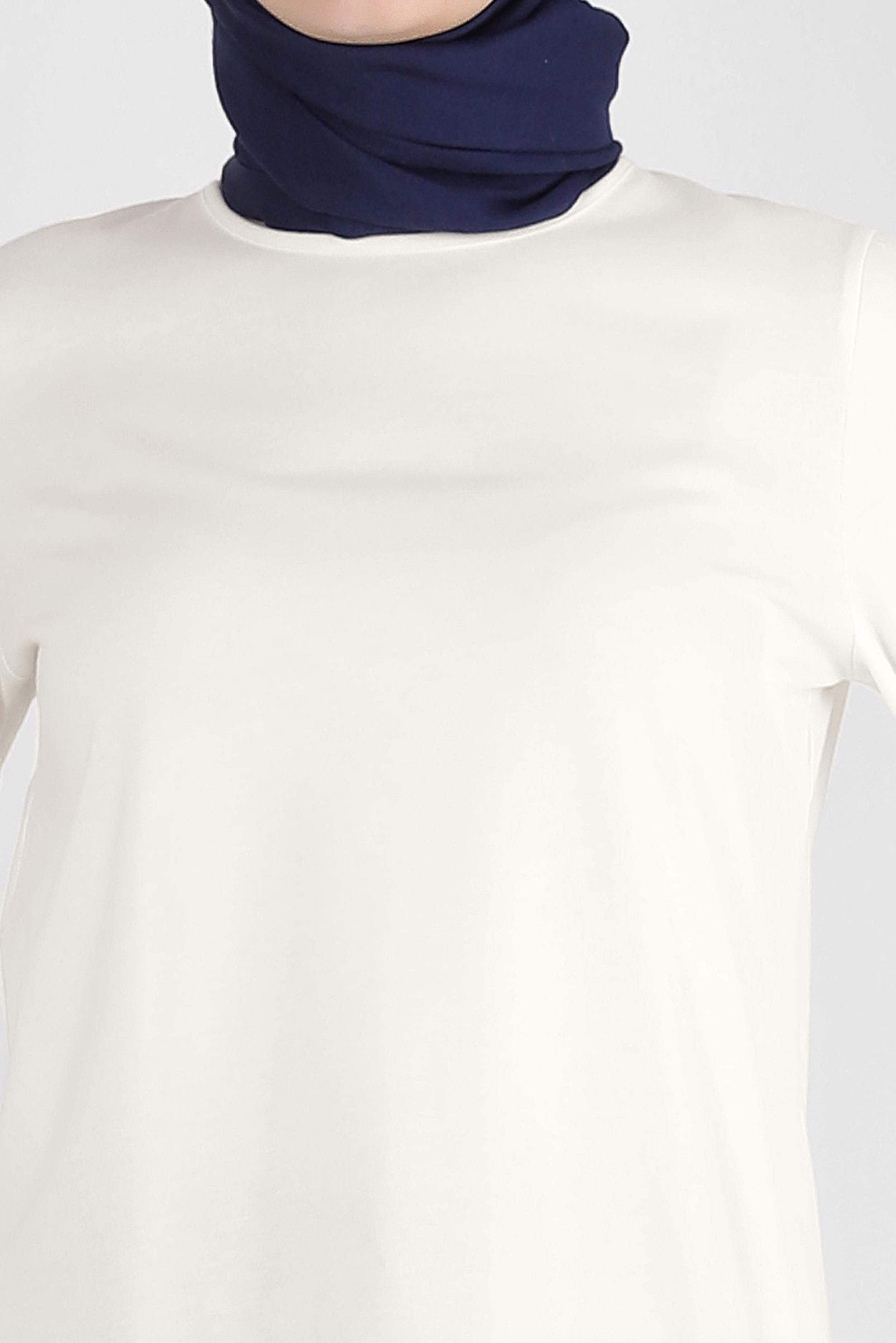 Tesettür giyim BEYAZ BİSİKLET YAKA DÜZ TUNİK 43942