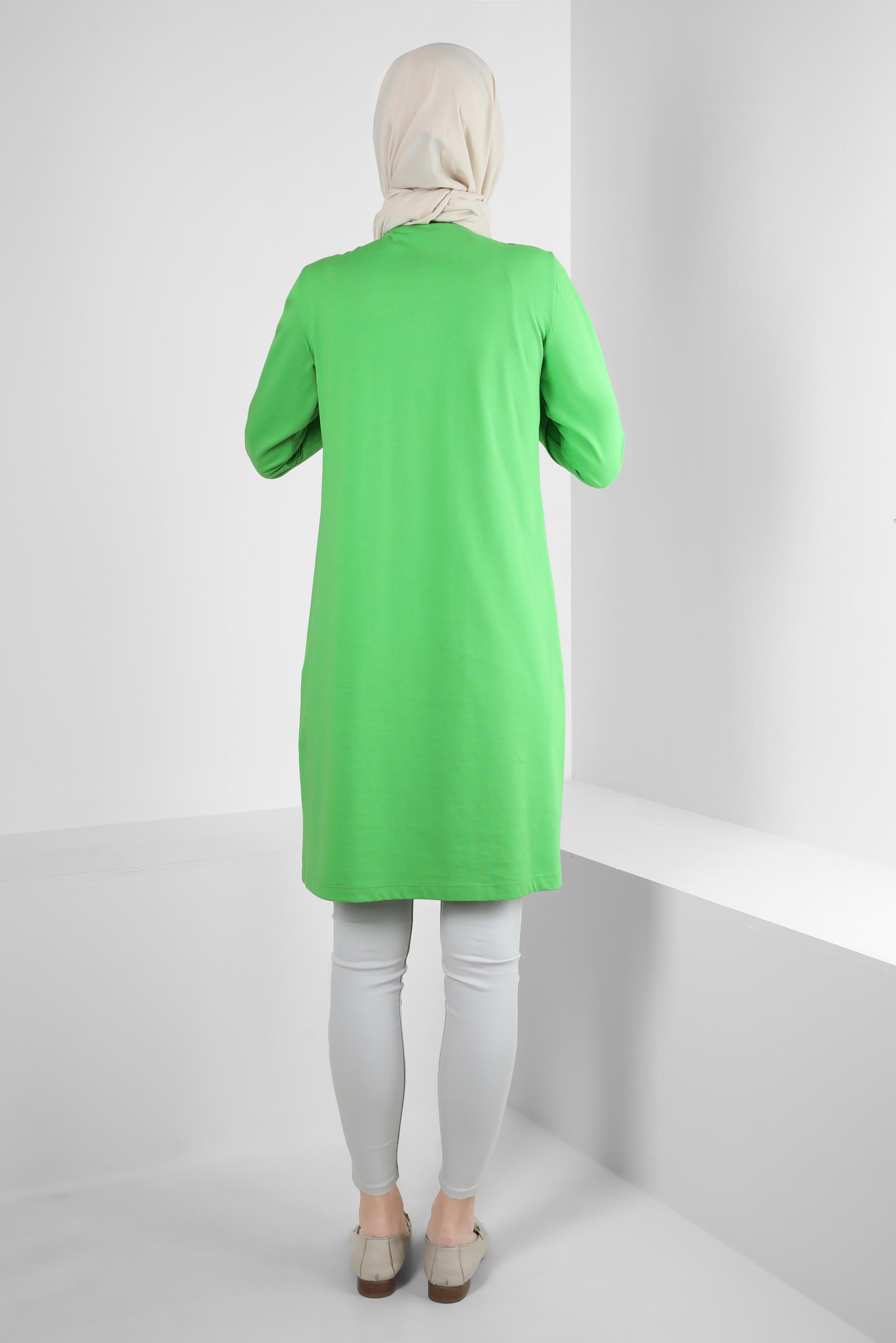 Tesettür giyim YEŞİL BİSİKLET YAKA DÜZ TUNİK 43942