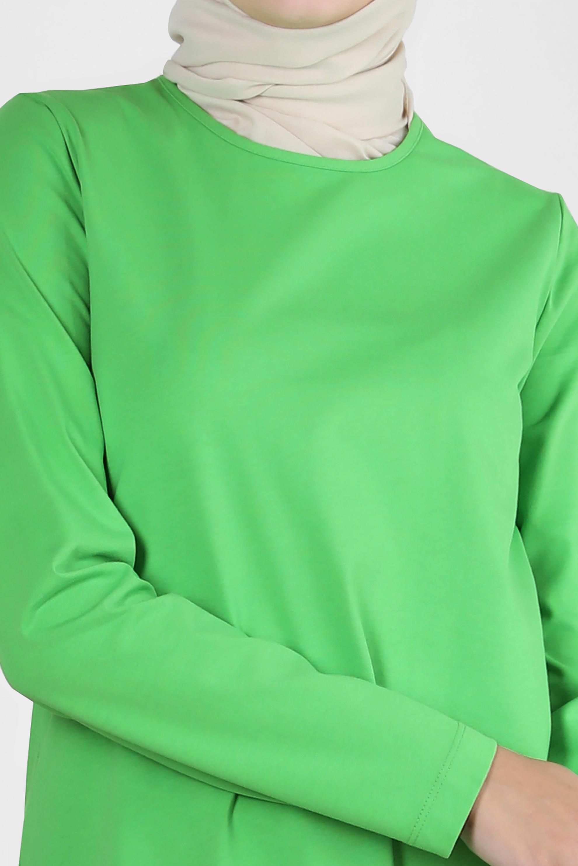 Tesettür giyim YEŞİL BİSİKLET YAKA DÜZ TUNİK 43942