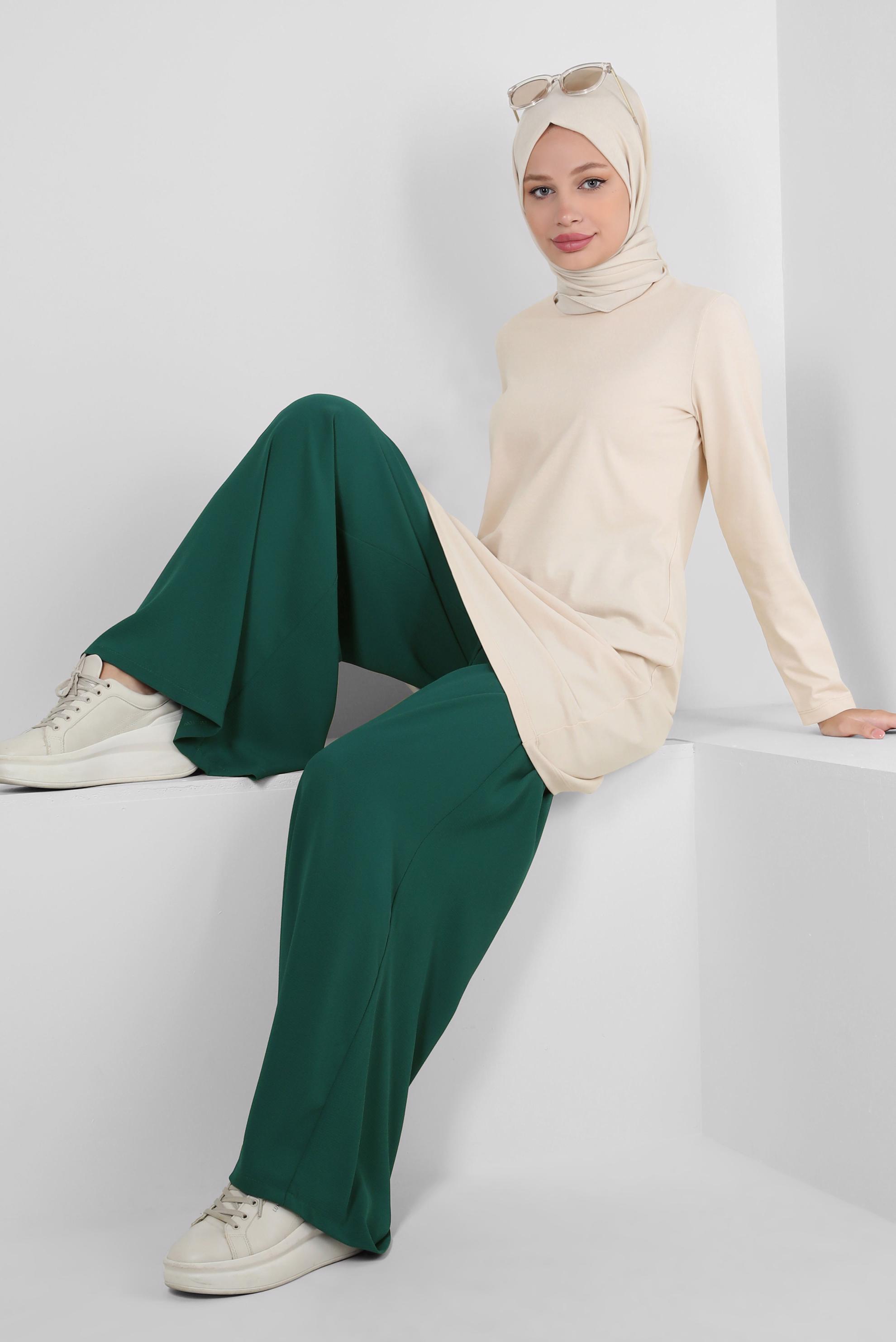 Tesettür giyim BEJ BİSİKLET YAKA DÜZ TUNİK 43942