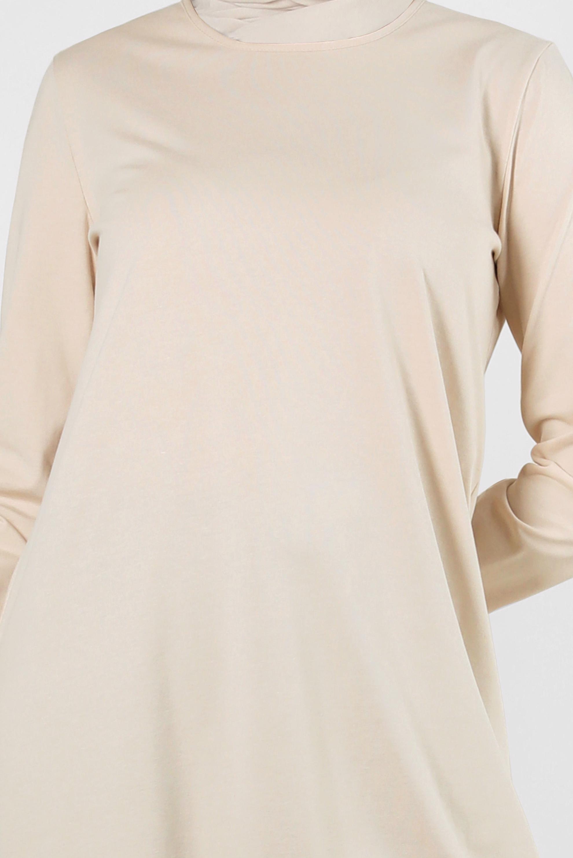 Tesettür giyim BEJ BİSİKLET YAKA DÜZ TUNİK 43942