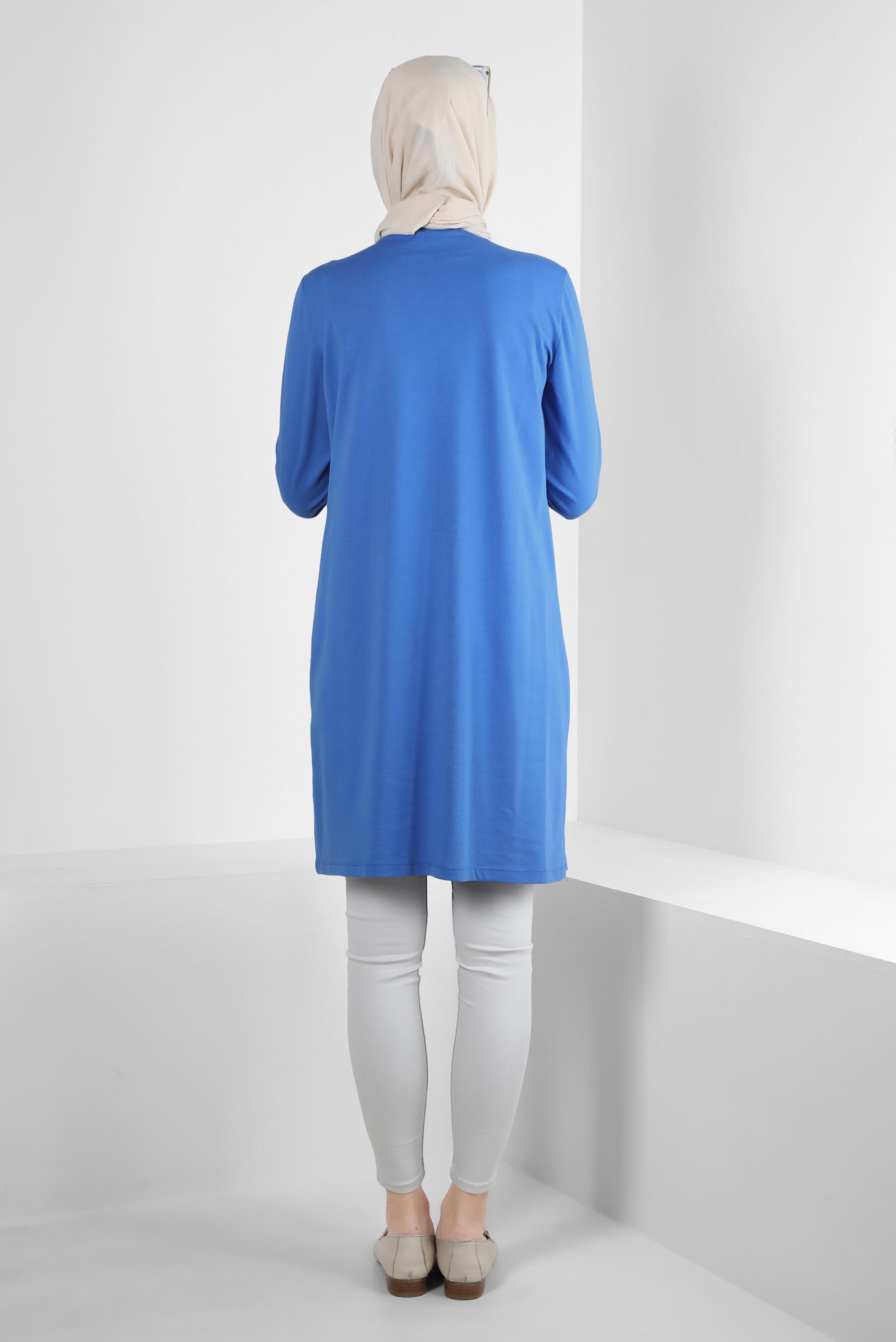 Tesettür giyim MAVİ BİSİKLET YAKA DÜZ TUNİK 43942