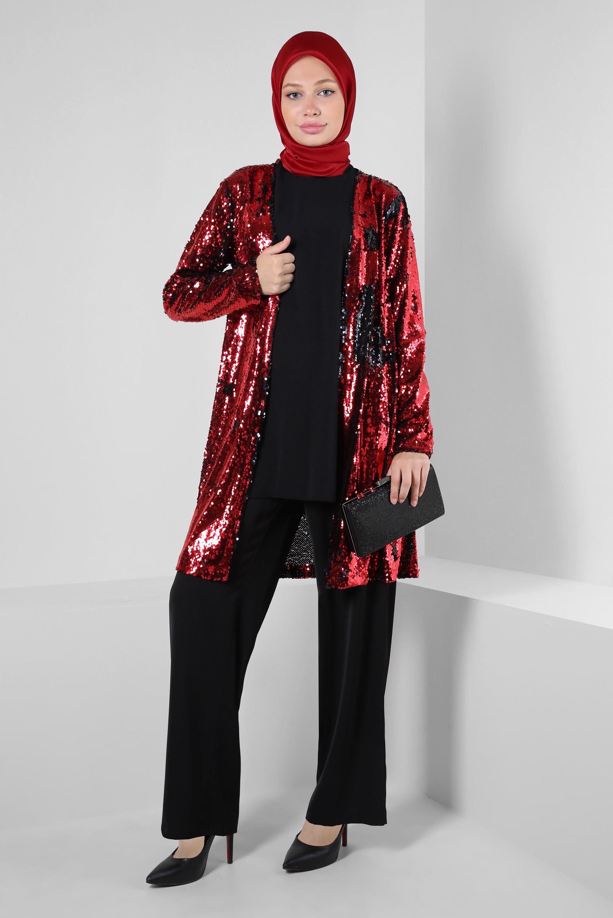 Hijab clothing BLACK SEQUINED 2-PIECE TUNIC WITH JACKET 43945