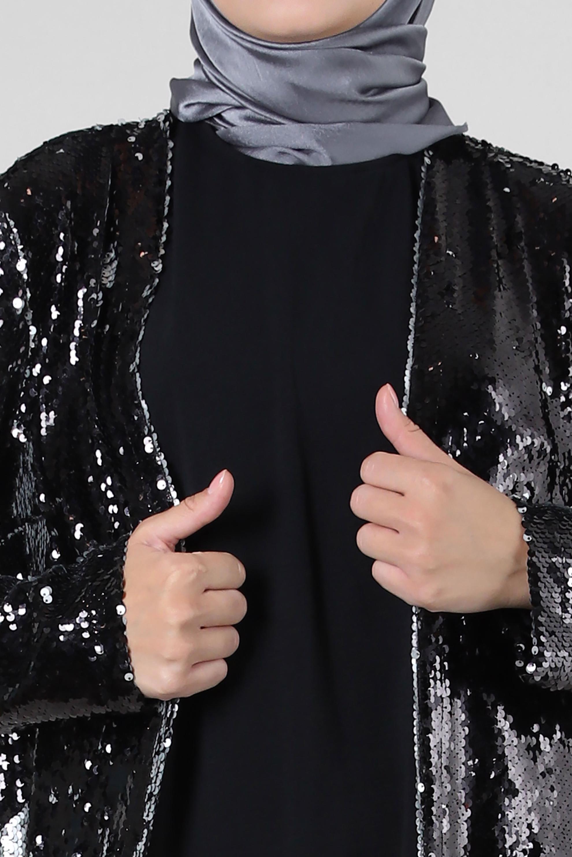 Tesettür giyim SİYAH PUL PAYETLİ İKİLİ CEKETLİ TUNİK 43945