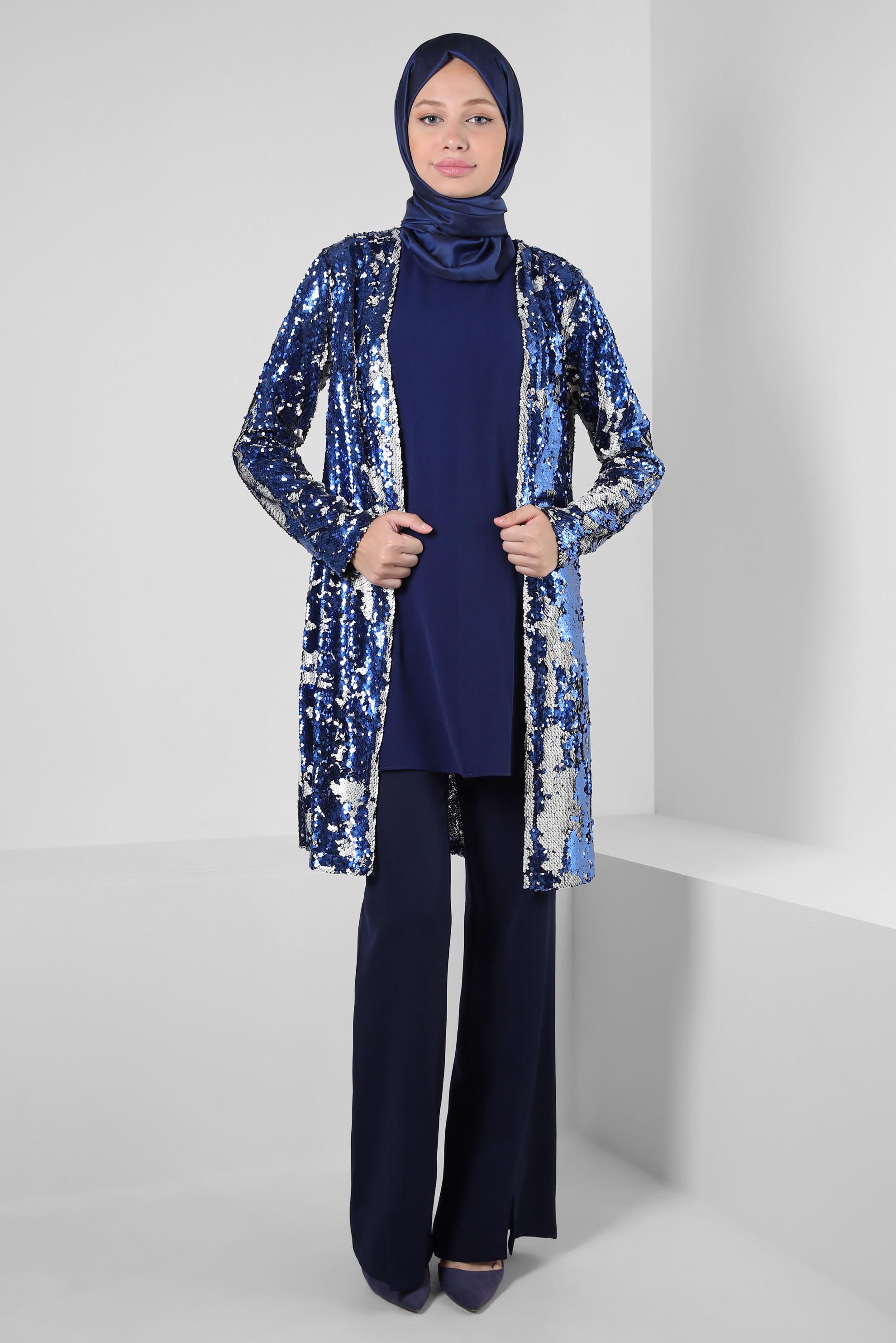 Hijab clothing NAVY BLUE SEQUINED 2-PIECE TUNIC WITH JACKET 43945