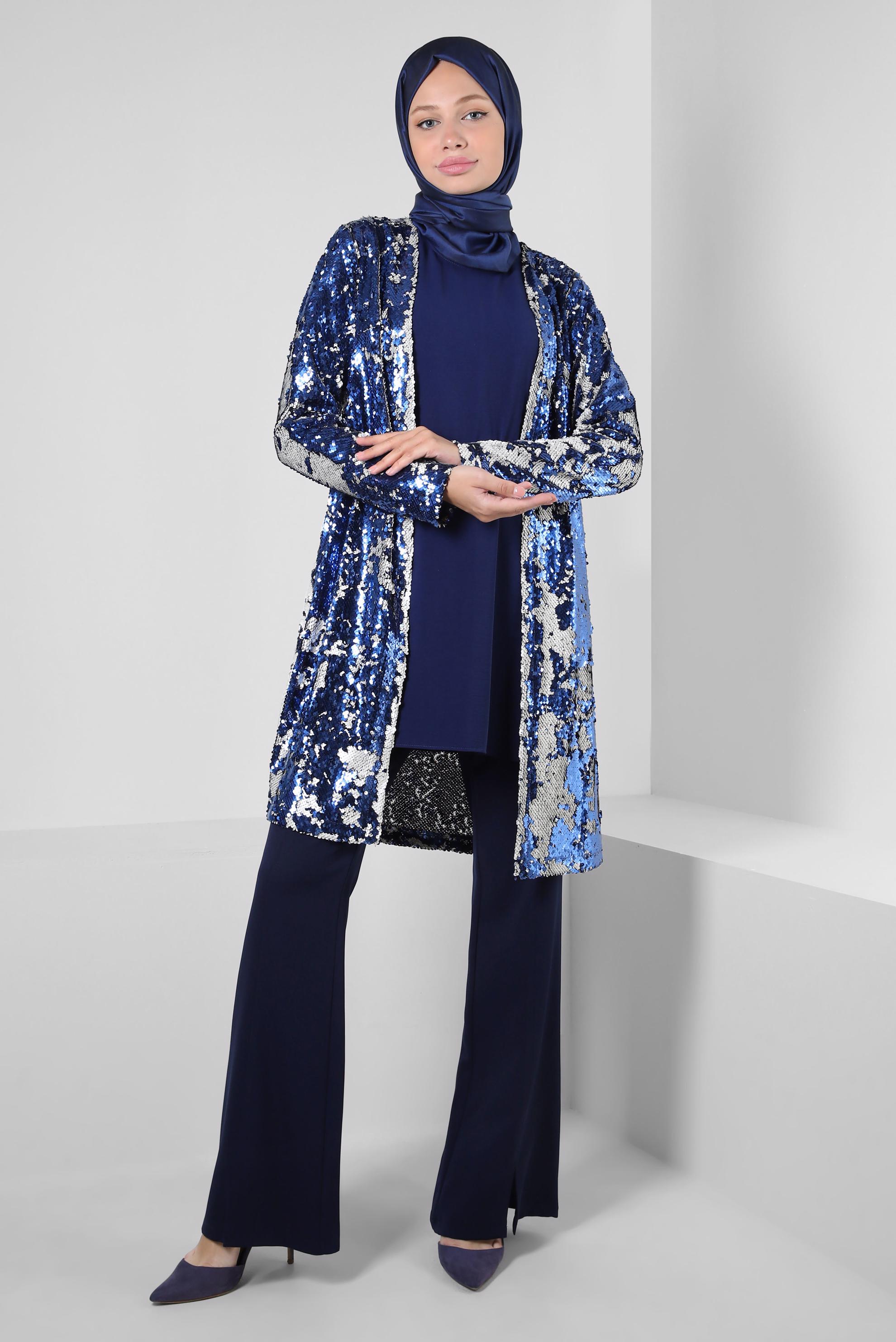 Hijab clothing NAVY BLUE SEQUINED 2-PIECE TUNIC WITH JACKET 43945