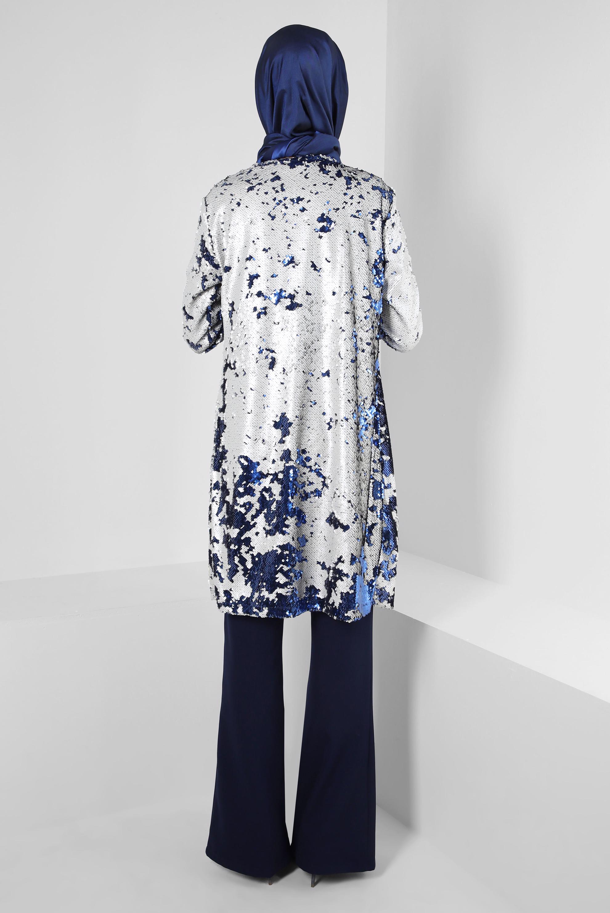 Hijab clothing NAVY BLUE SEQUINED 2-PIECE TUNIC WITH JACKET 43945