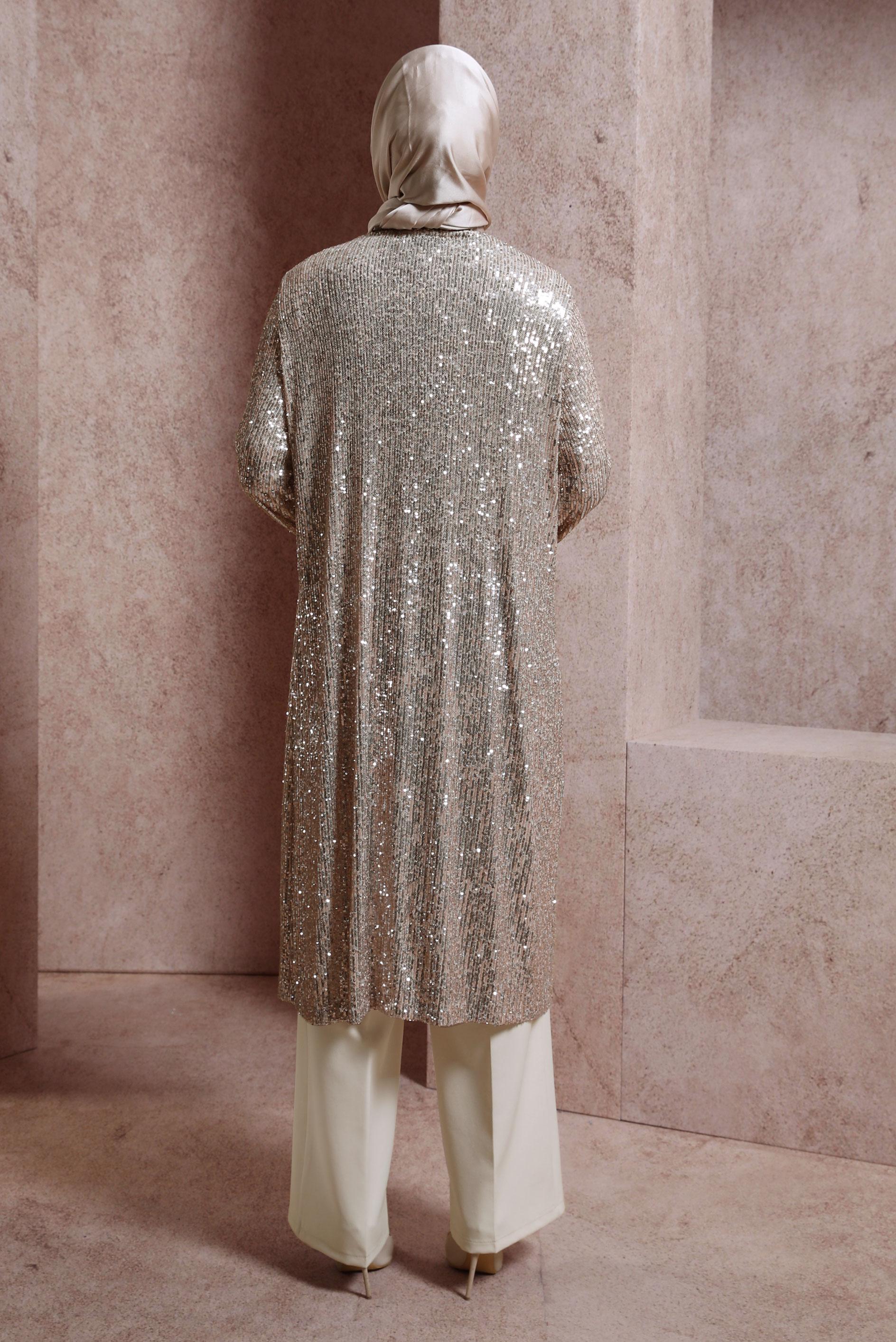 Tesettür giyim BAKIR / BRONZ PUL PAYETLİ CEKETLİ TUNİK 43946