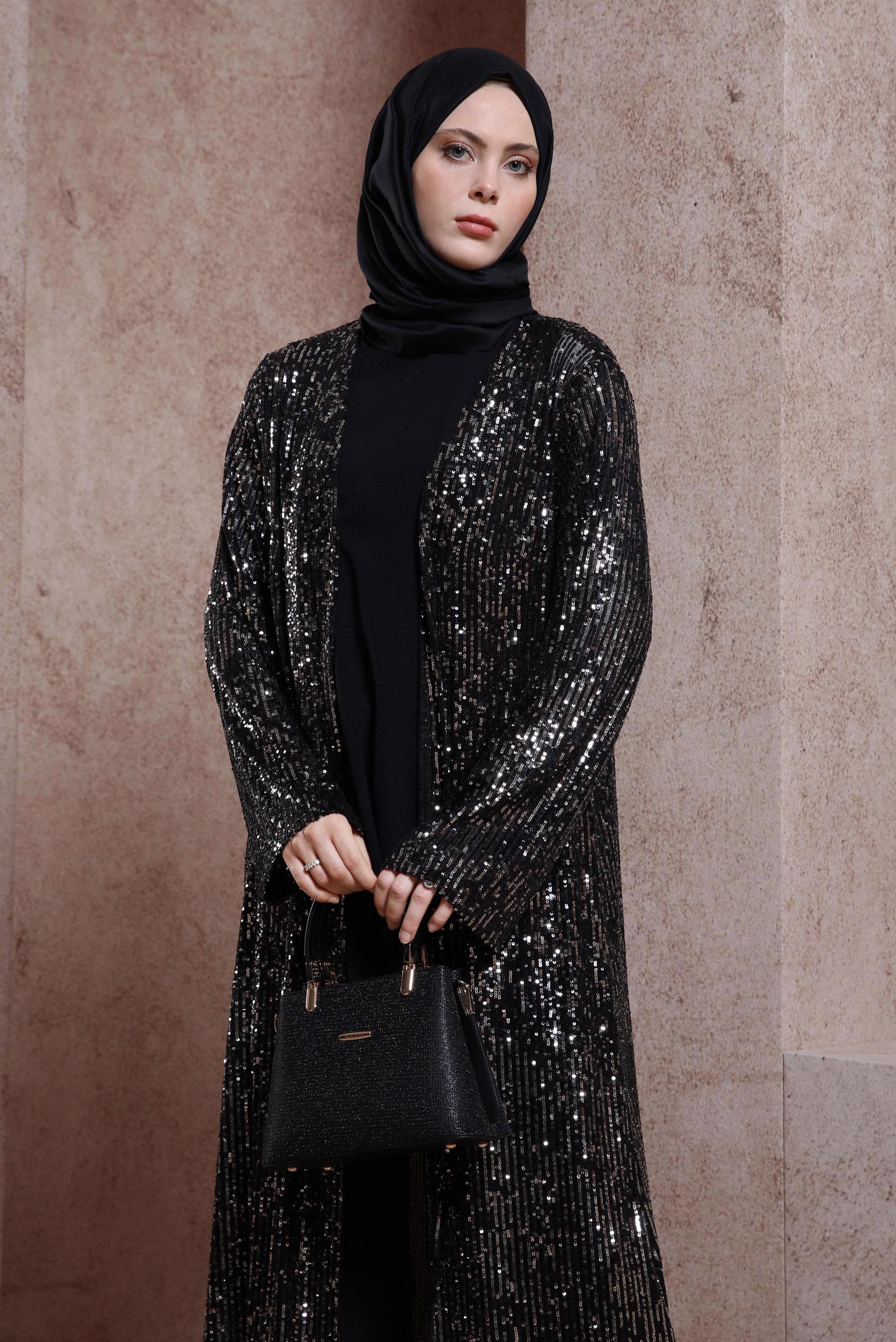 Tesettür giyim SİYAH PUL PAYETLİ CEKETLİ TUNİK 43946