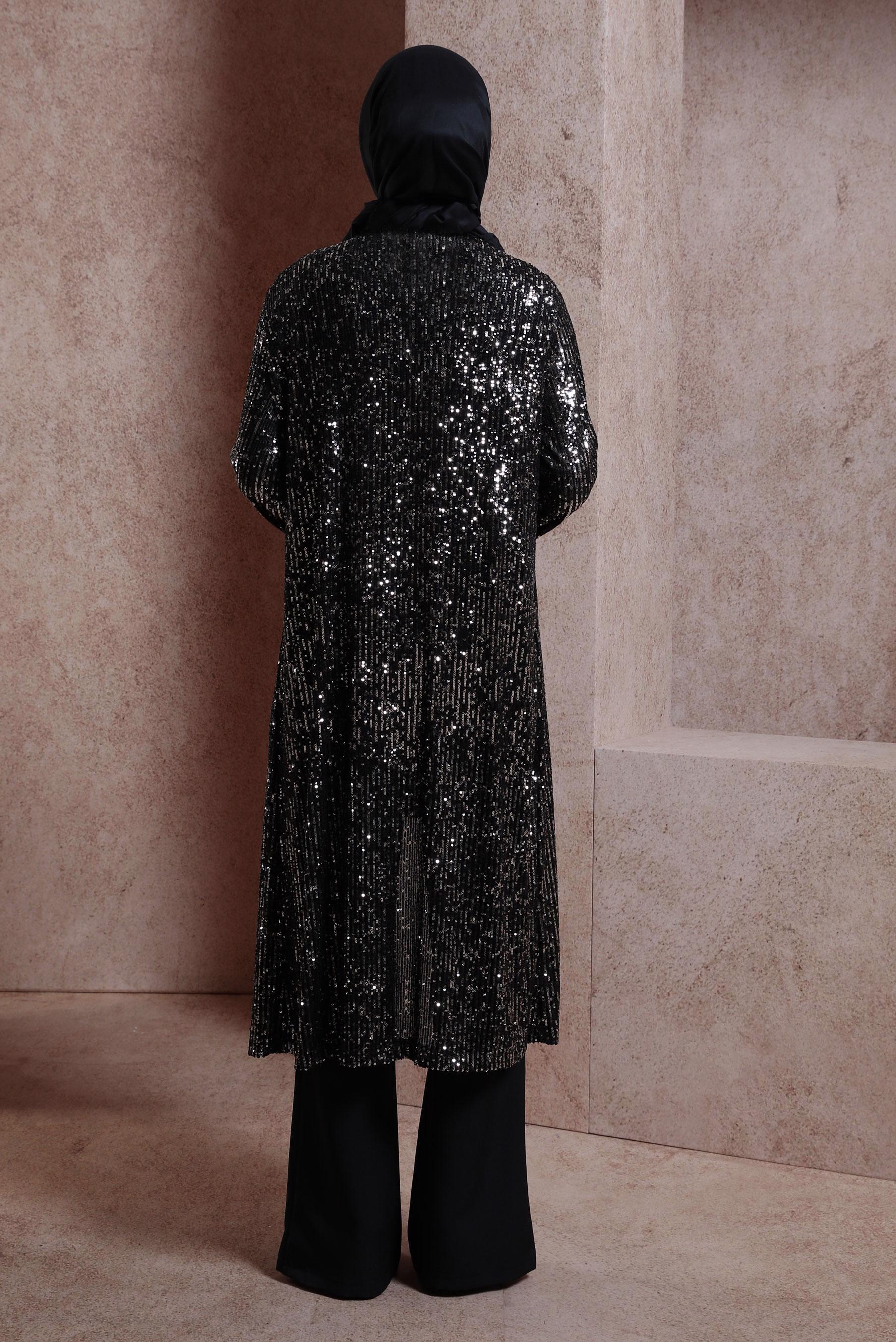 Tesettür giyim SİYAH PUL PAYETLİ CEKETLİ TUNİK 43946