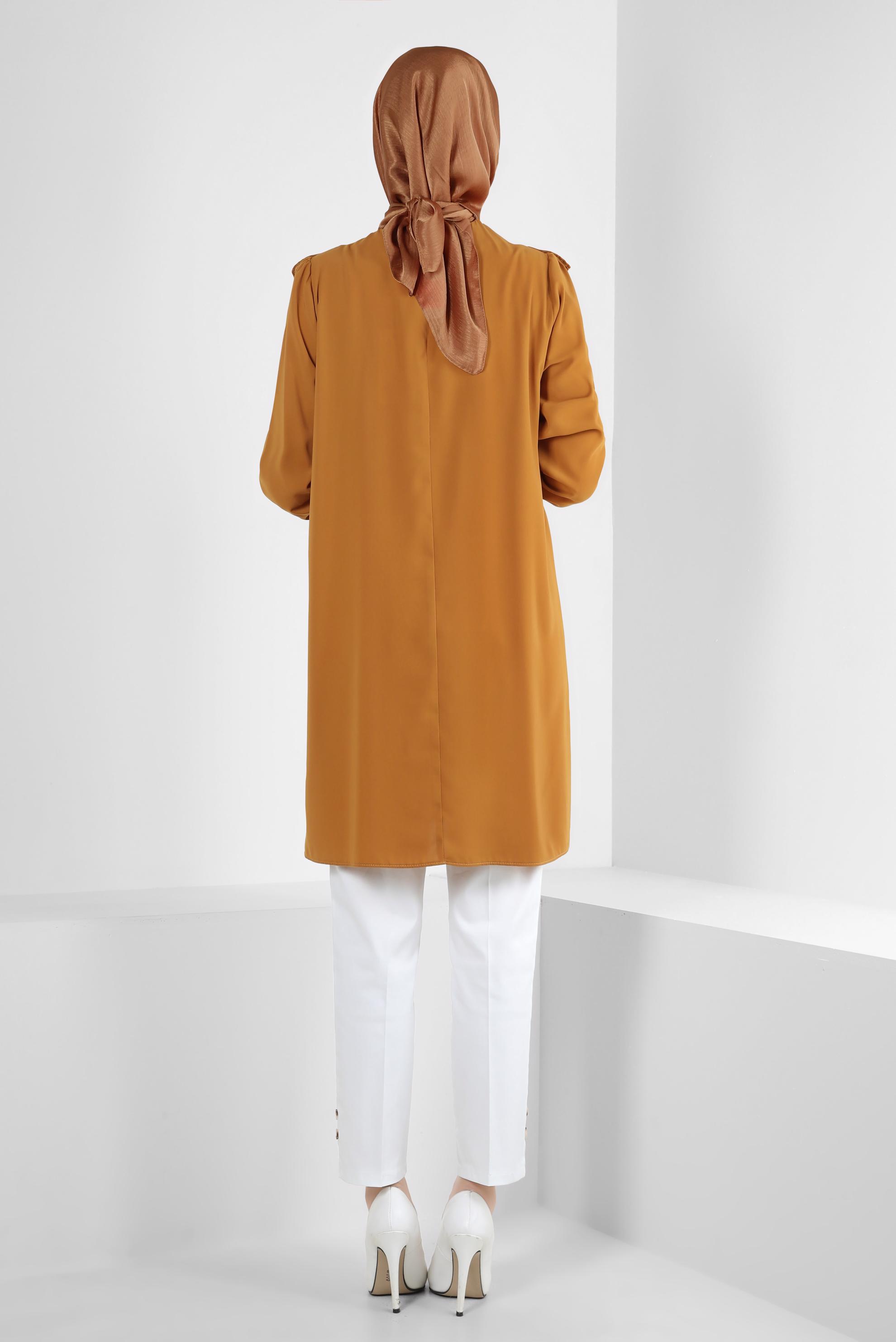 Tesettür giyim SARI FIRFIR DETAYLI TAŞLI TUNİK 43772