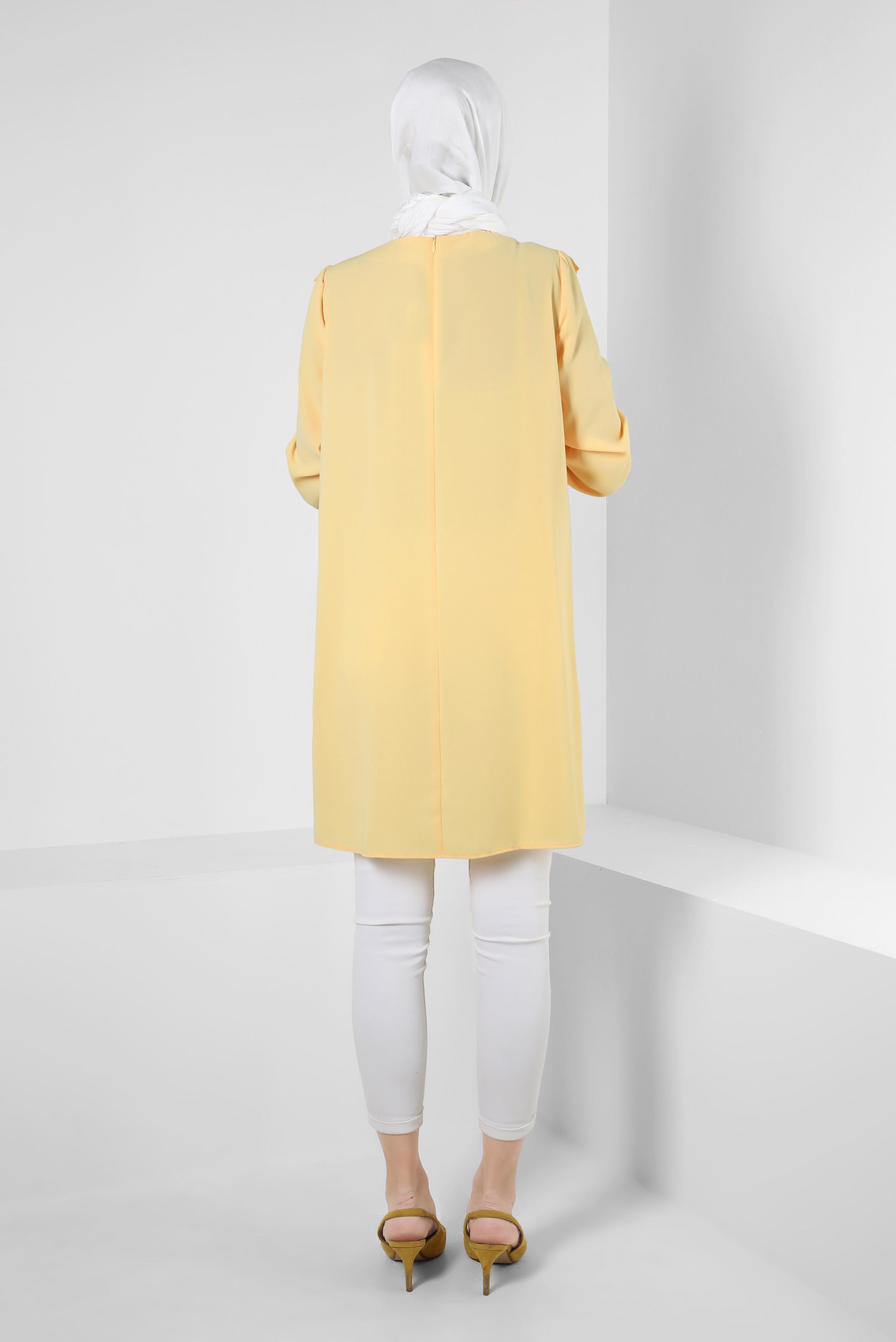 Tesettür giyim SARI FIRFIR DETAYLI TAŞLI TUNİK 43772