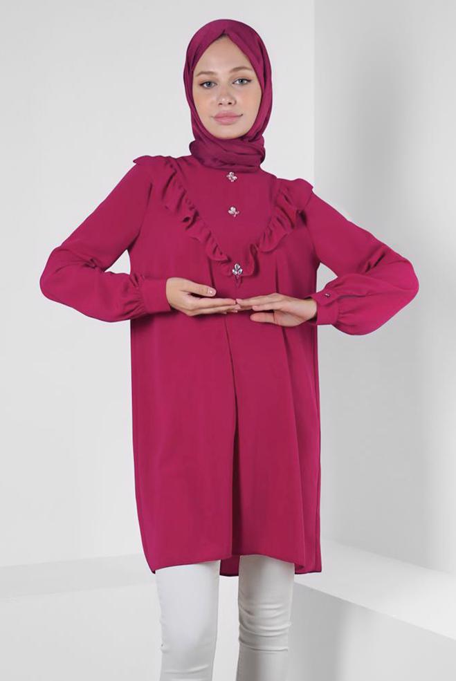 Vêtements hijab FUCHSIA TUNIQUE À VOLANTS 43772 - ALVİNA