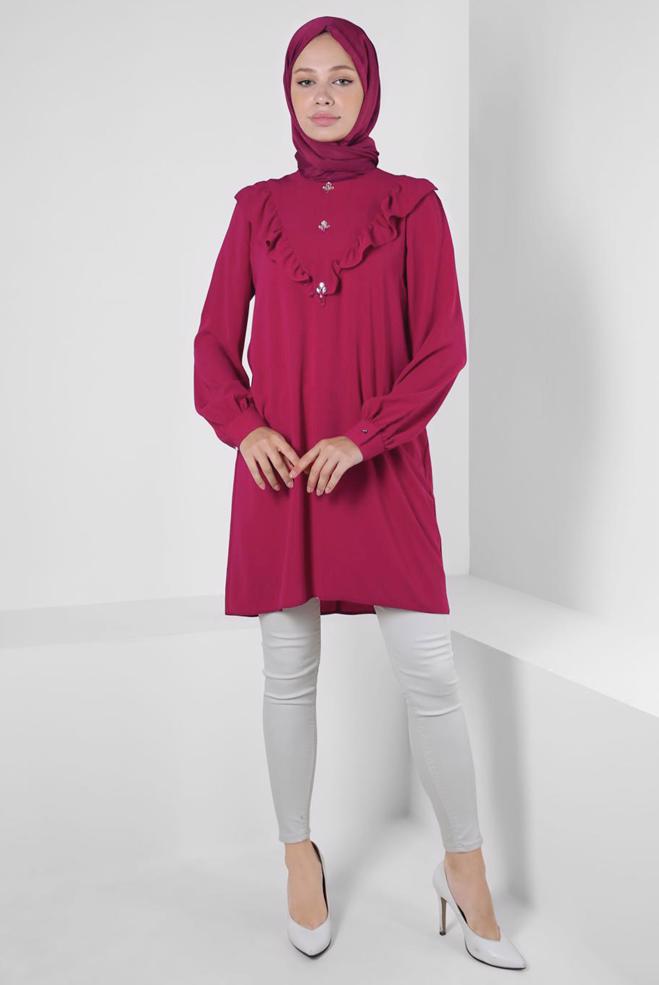 Vêtements hijab FUCHSIA TUNIQUE À VOLANTS 43772 - ALVİNA