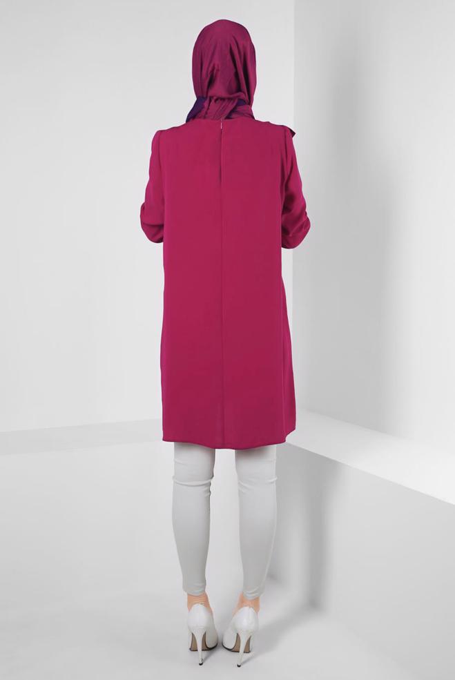 Vêtements hijab FUCHSIA TUNIQUE À VOLANTS 43772 - ALVİNA