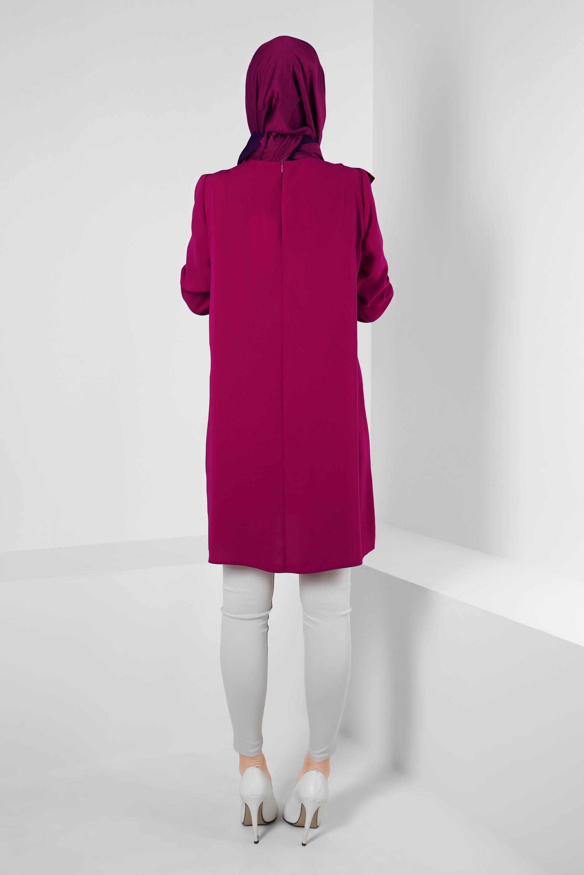 Tesettür giyim FUŞYA FIRFIR DETAYLI TAŞLI TUNİK 43772