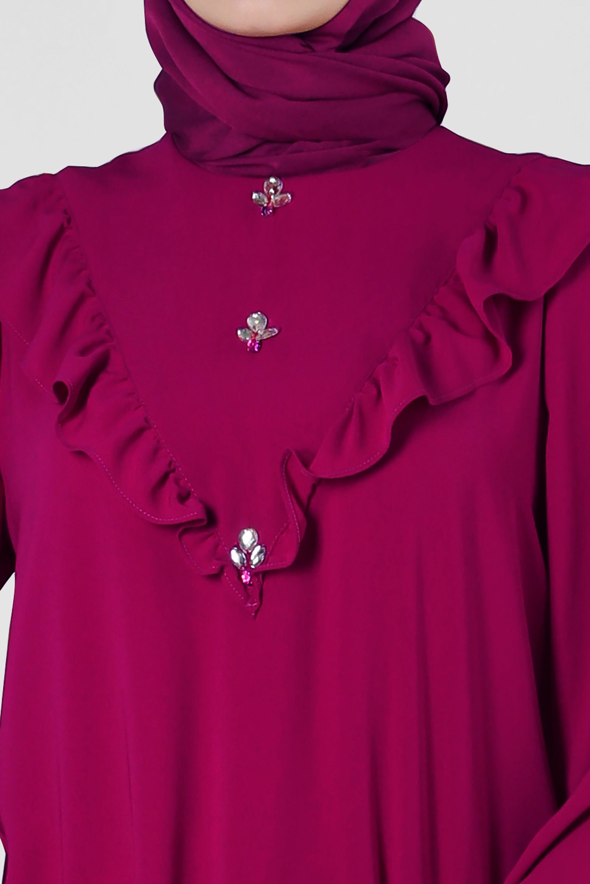 Tesettür giyim FUŞYA FIRFIR DETAYLI TAŞLI TUNİK 43772