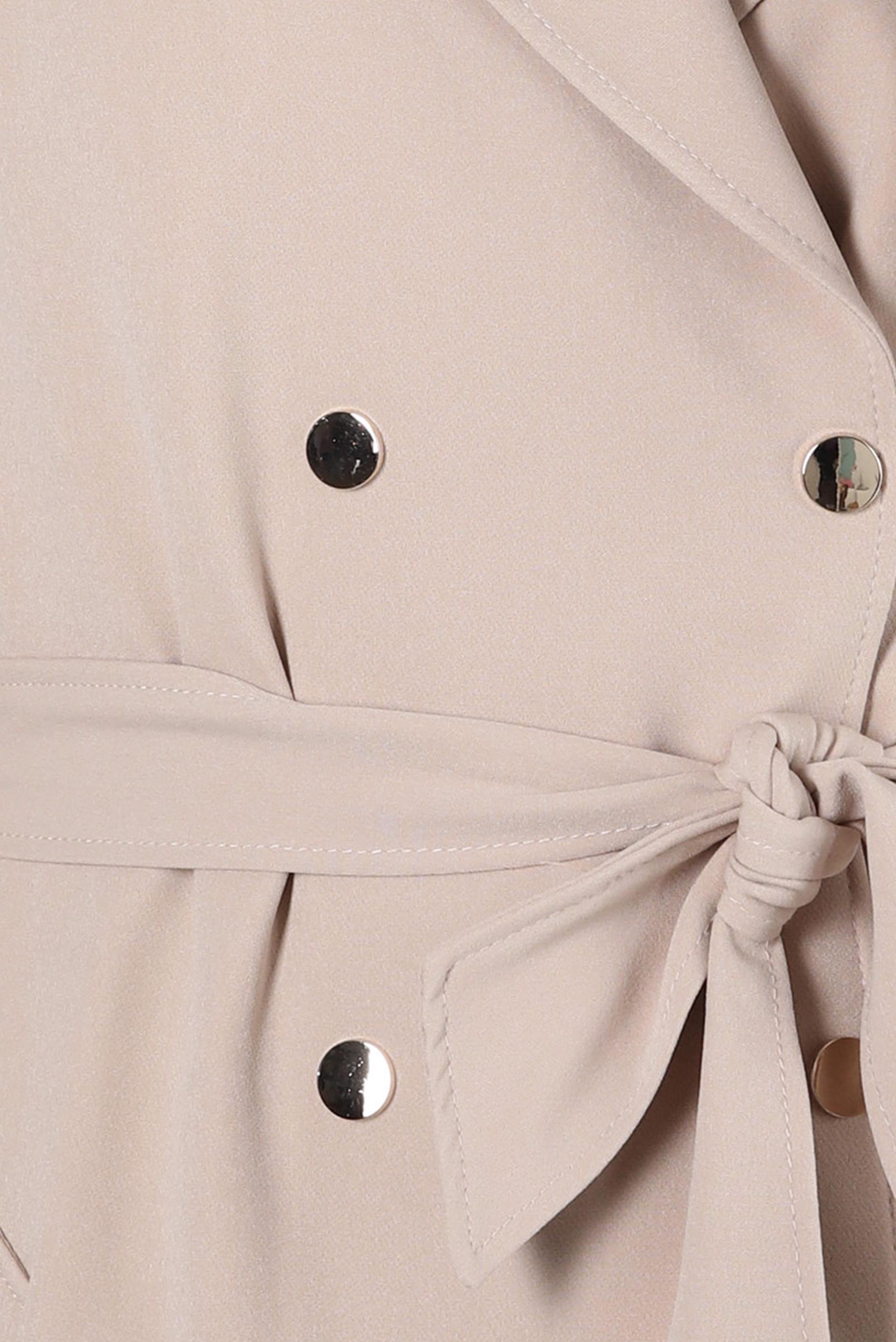 Tesettür giyim BEJ KRUVAZE YAKA KUŞAKLI TRENÇKOT 10713