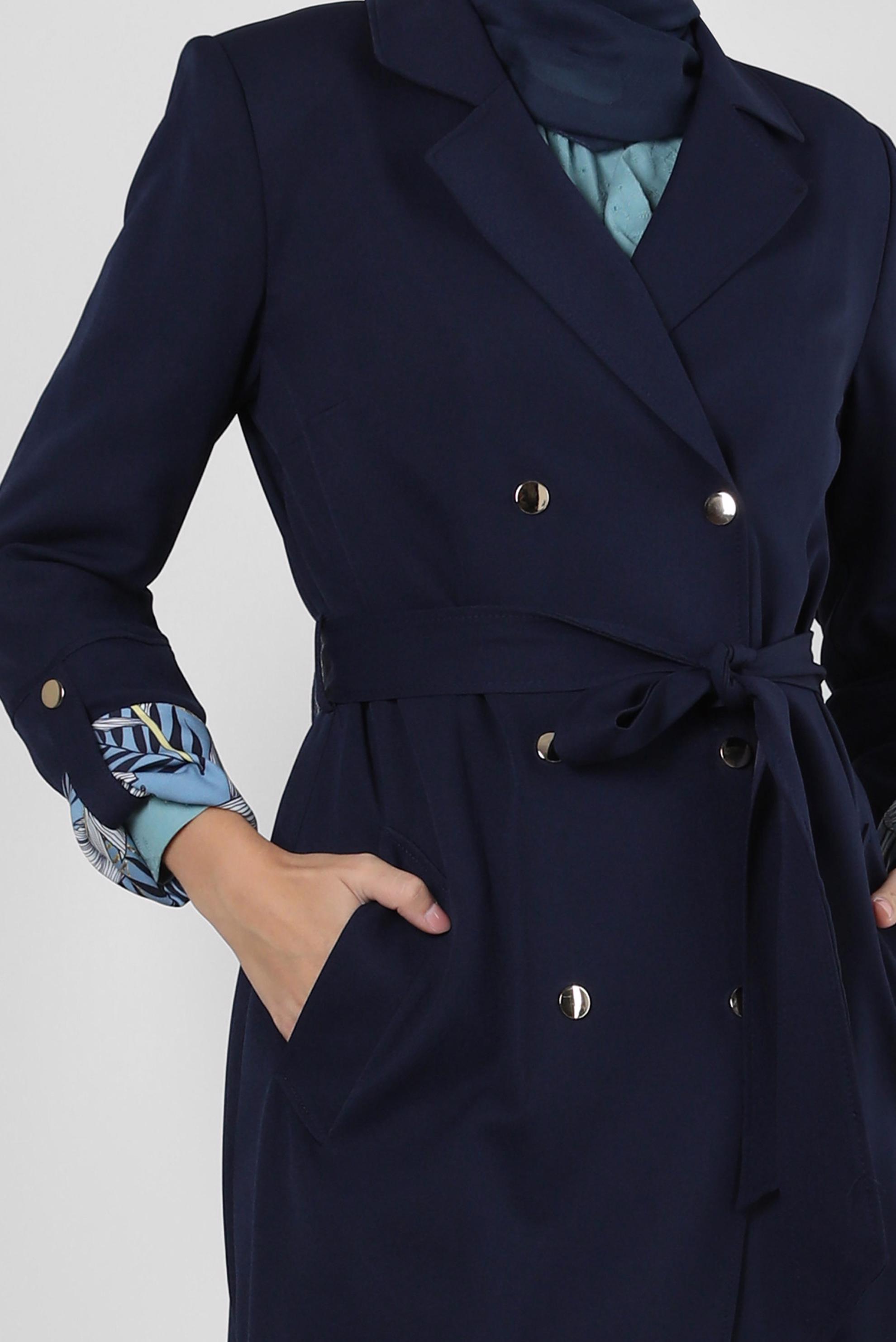 Tesettür giyim LACİVERT KRUVAZE YAKA KUŞAKLI TRENÇKOT 10713