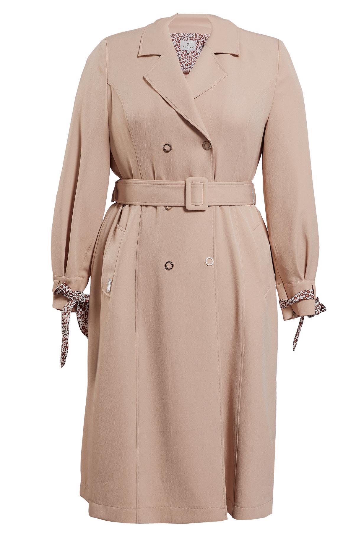 Tesettür giyim BEJ LEOPAR TÜL DETAYLI KEMERLİ TRENÇKOT 10714