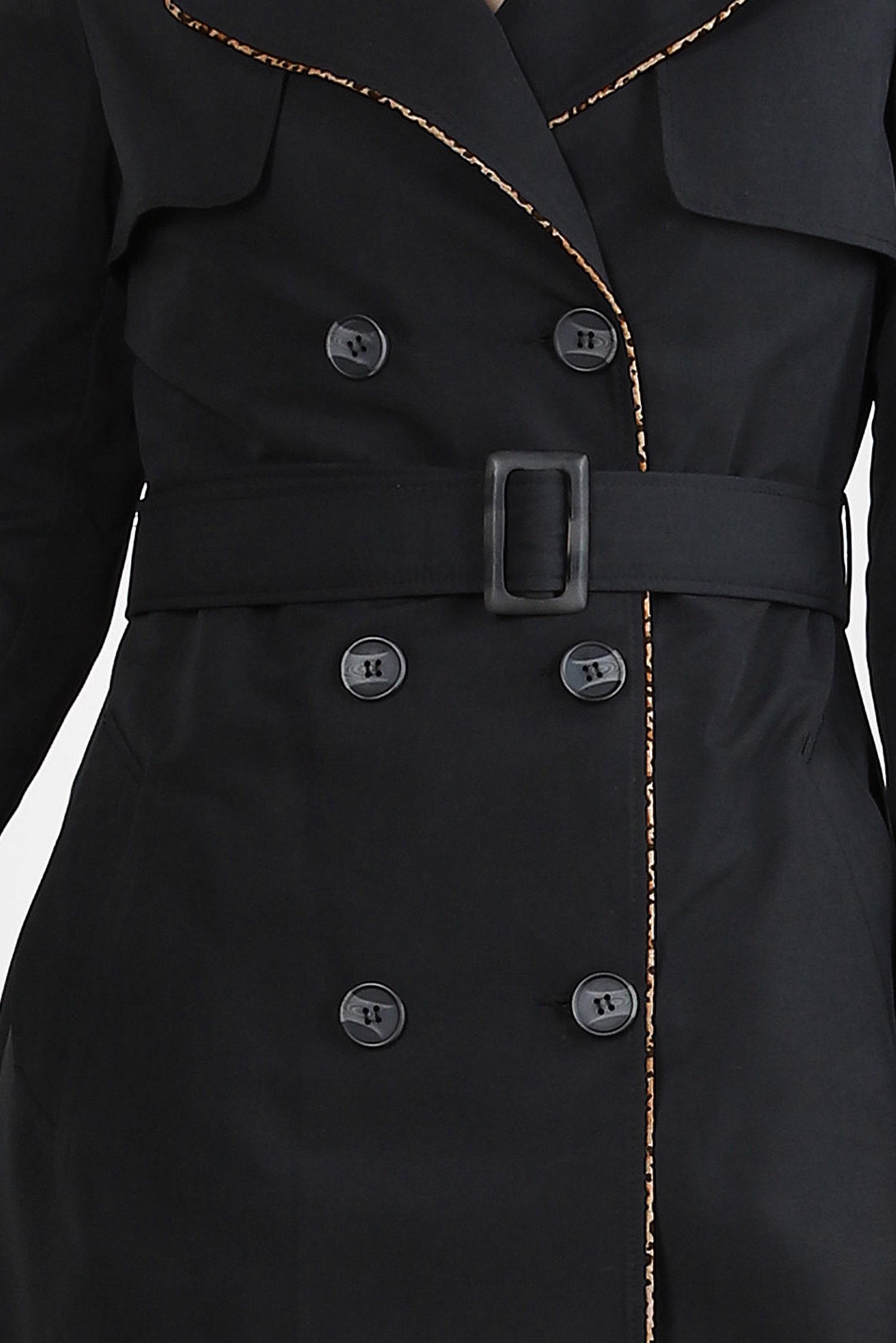 Tesettür giyim SİYAH KRUVAZE YAKA KEMERLİ TRENÇKOT 10716