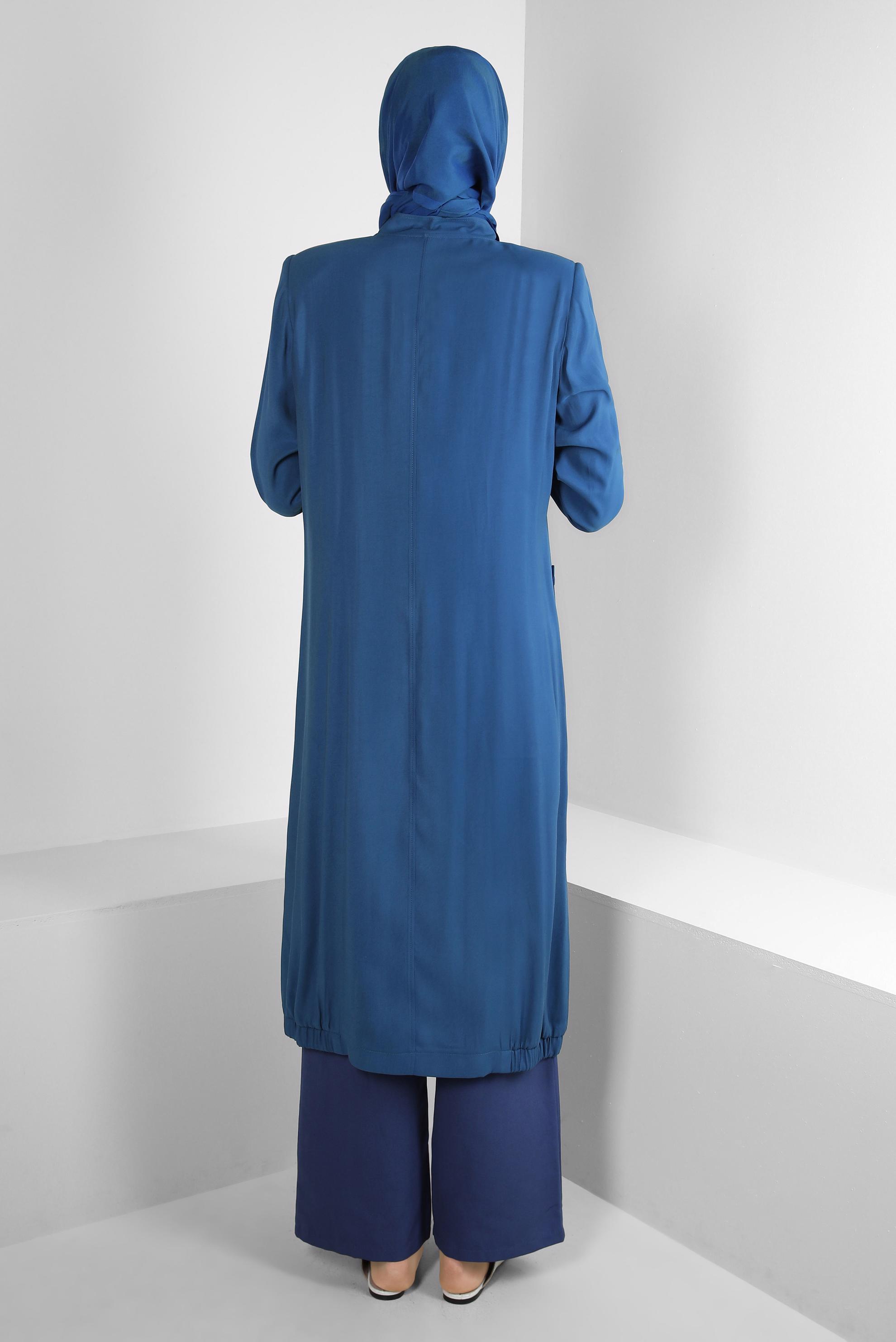 Tesettür giyim LACİVERT ZİNCİR DETAYLI FERMUARLI TRENÇKOT 10717 