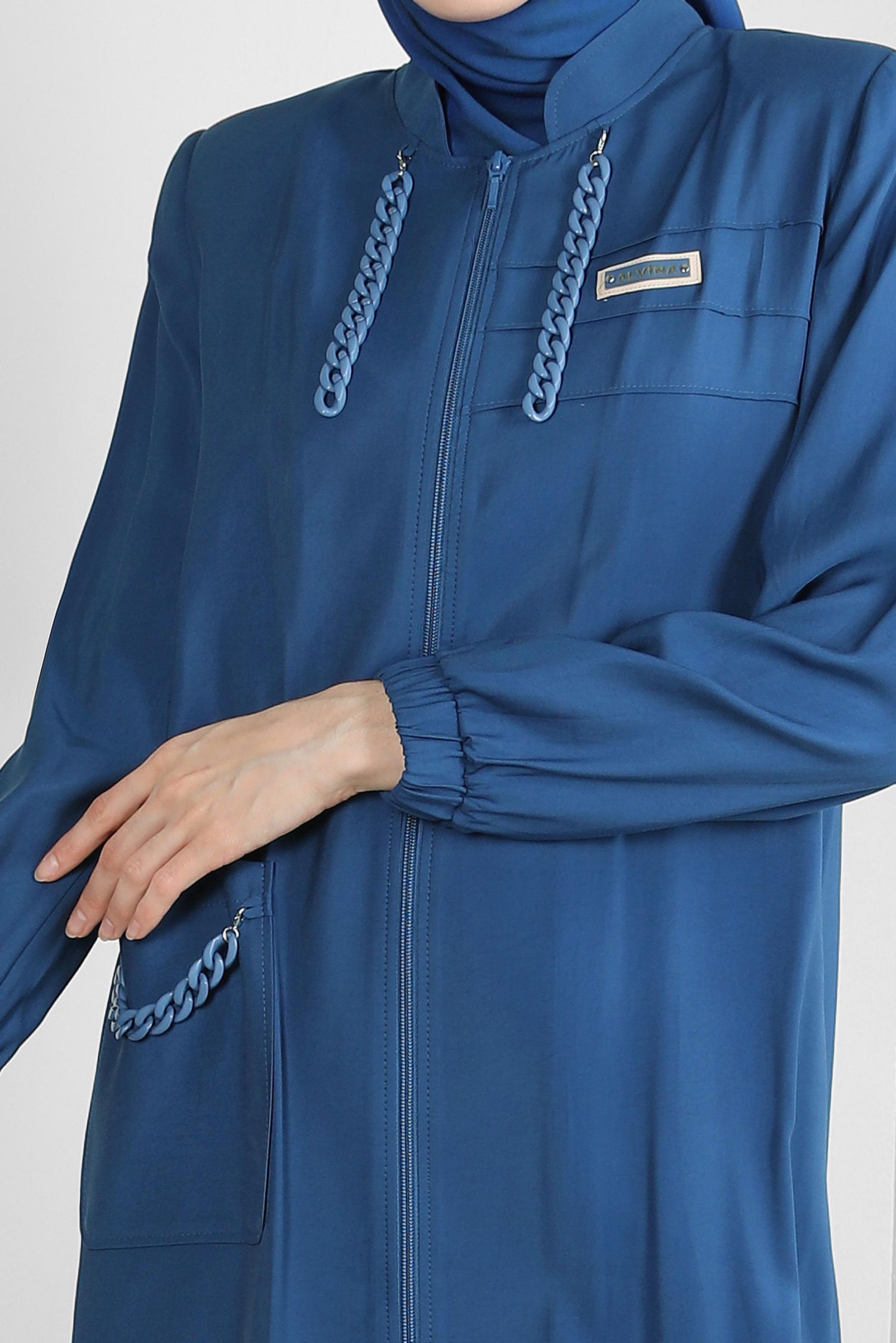 Tesettür giyim LACİVERT ZİNCİR DETAYLI FERMUARLI TRENÇKOT 10717 