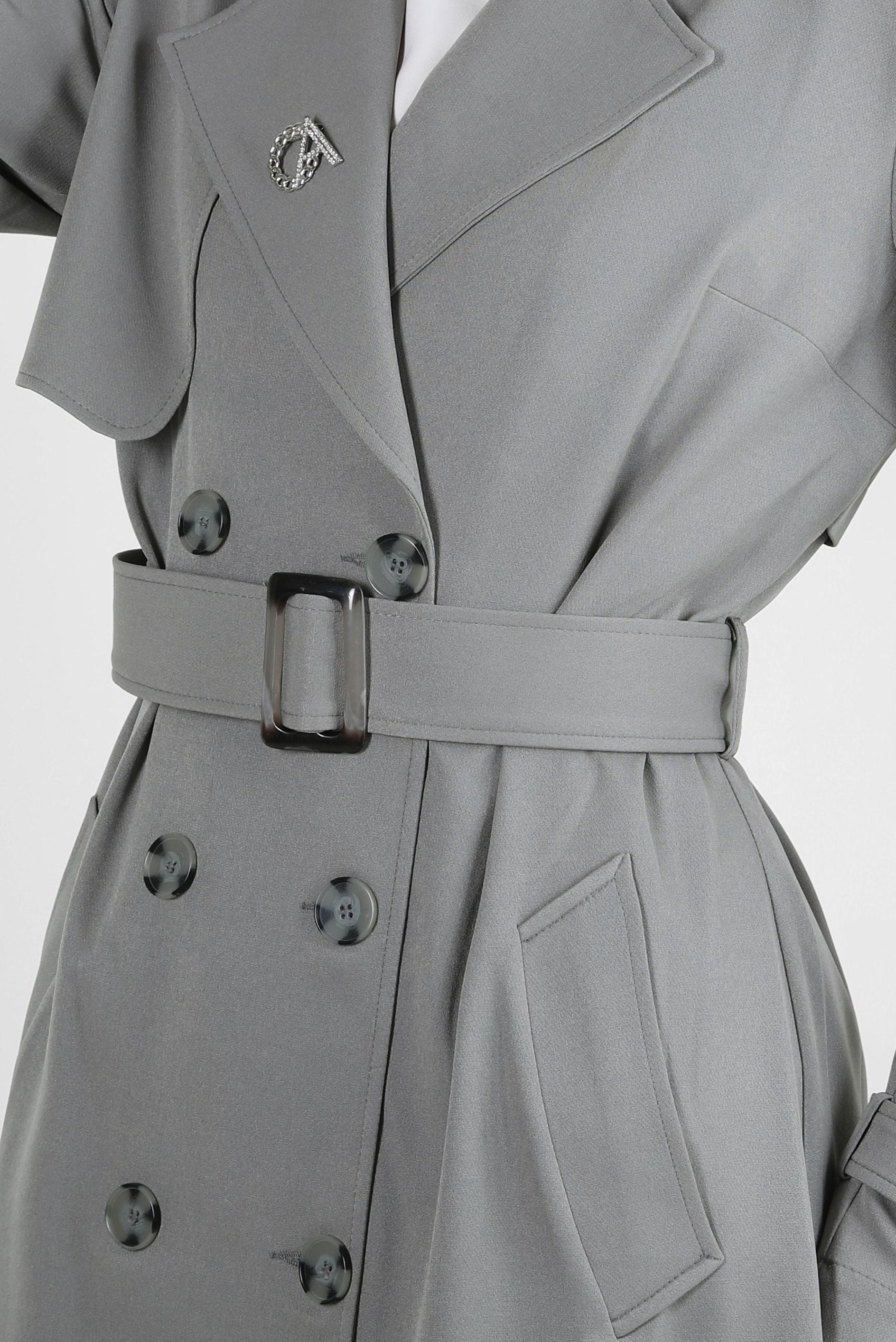 Tesettür giyim GRİ BANTLI KRUVAZE YAKA TRENÇKOT 10751