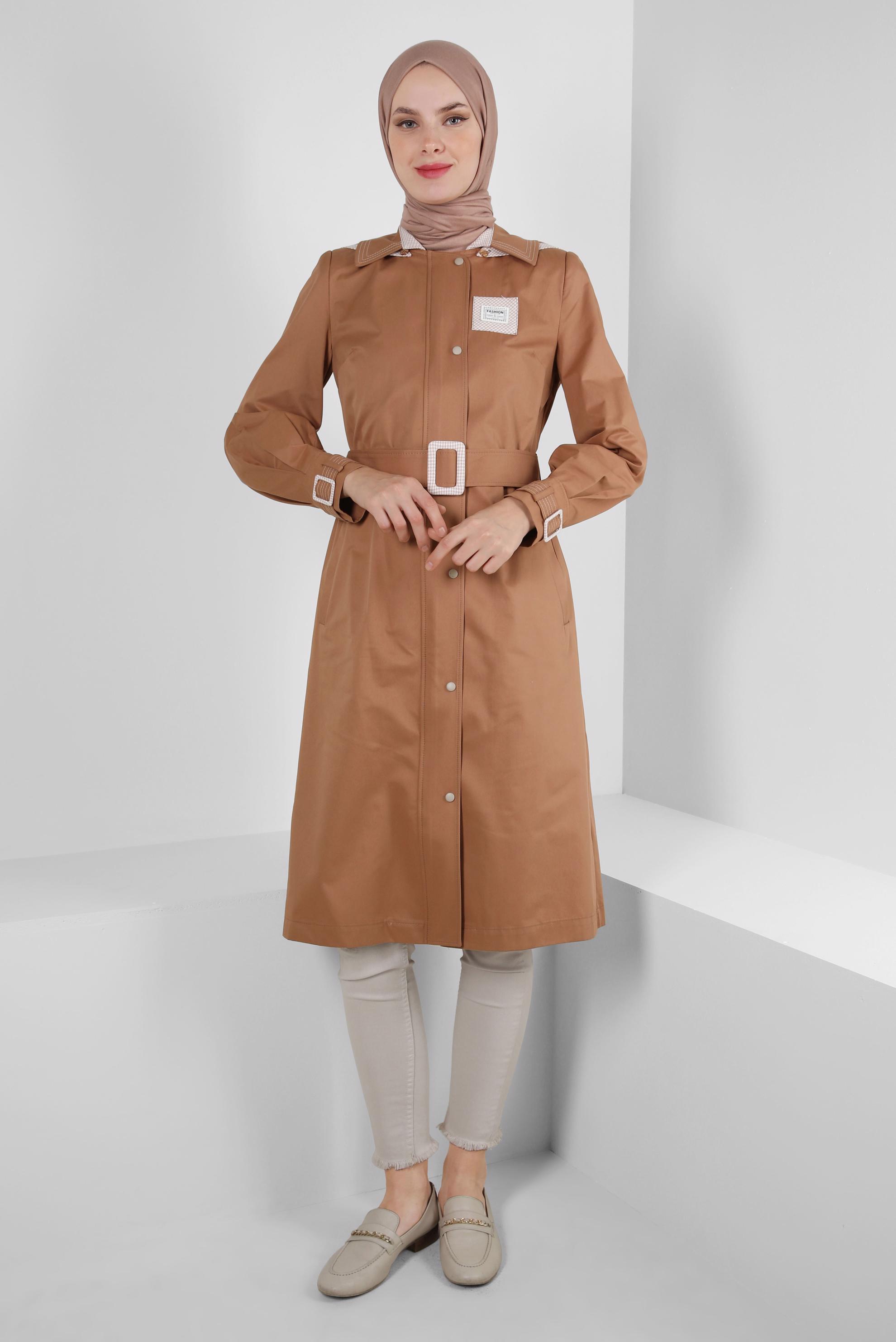 Vêtements hijab TABA TRENCH-COAT PIED-DE-POULE AVEC CEINTURE 10753
