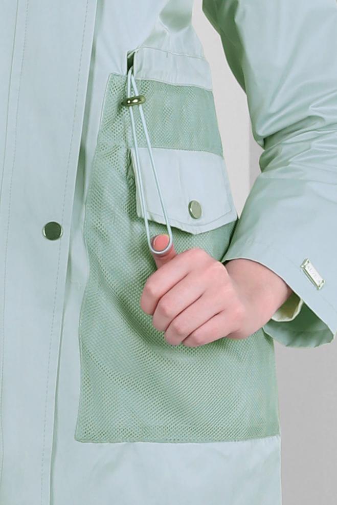 Tesettür giyim MAVİ KAPÜŞONLU BELİ LASTİK İP DETAYLI TRENÇKOT 10762 - ALVİNA