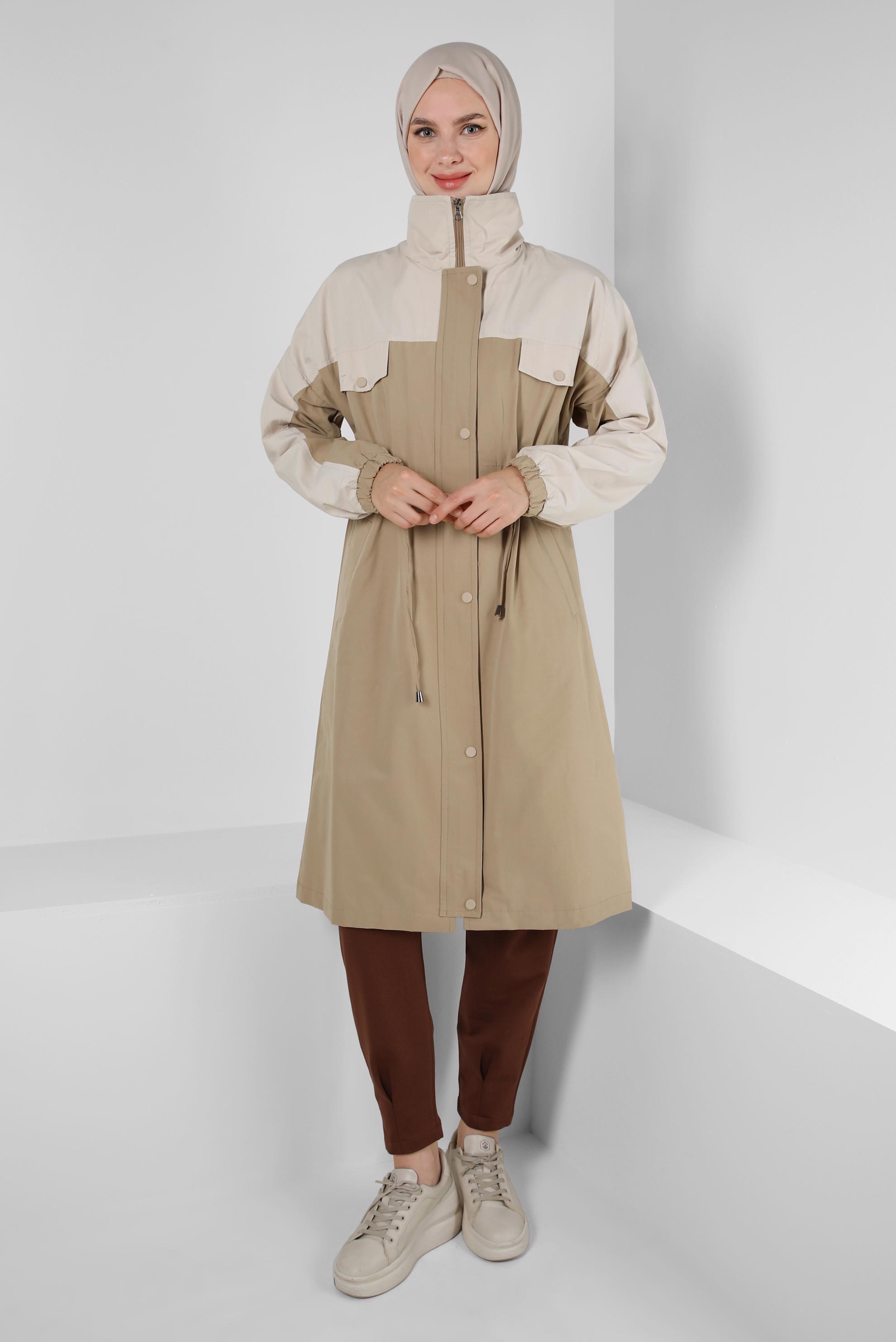 Vêtements hijab BEIGE TRENCH BICOLORE TAILLE SMOCK 10764