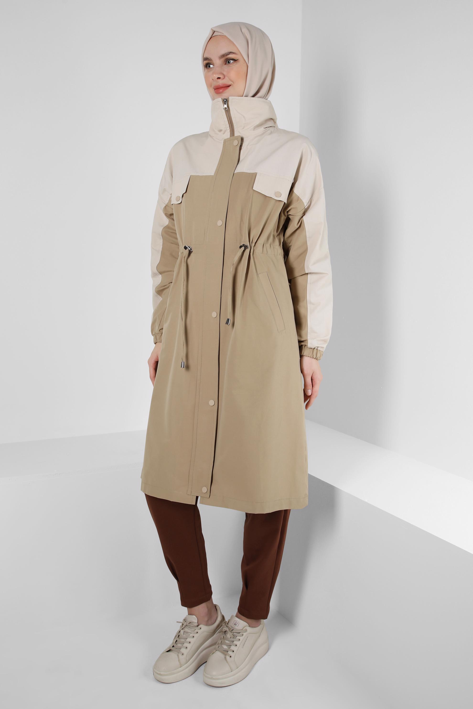 Vêtements hijab BEIGE TRENCH BICOLORE TAILLE SMOCK 10764