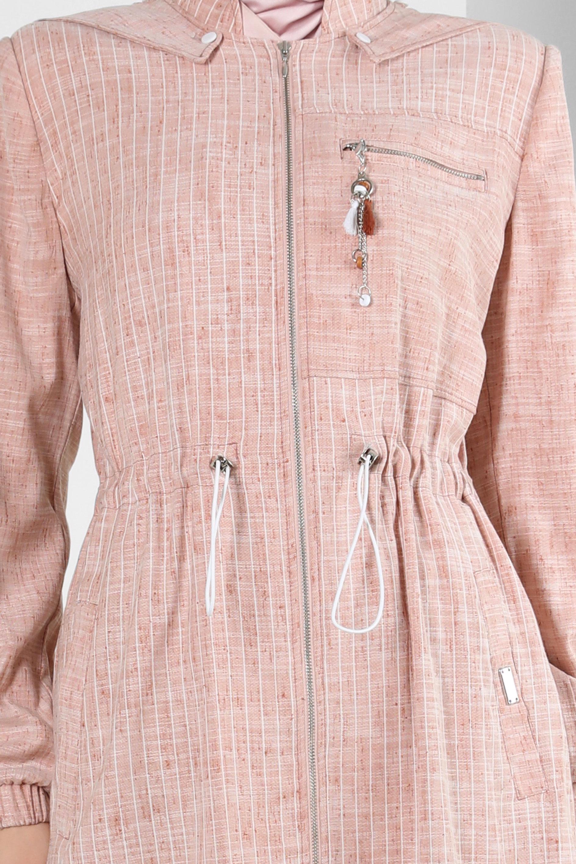 Hijab clothing POWDER STRIPED TRENCH COAT WITH DETACHABLE HOOD 10767