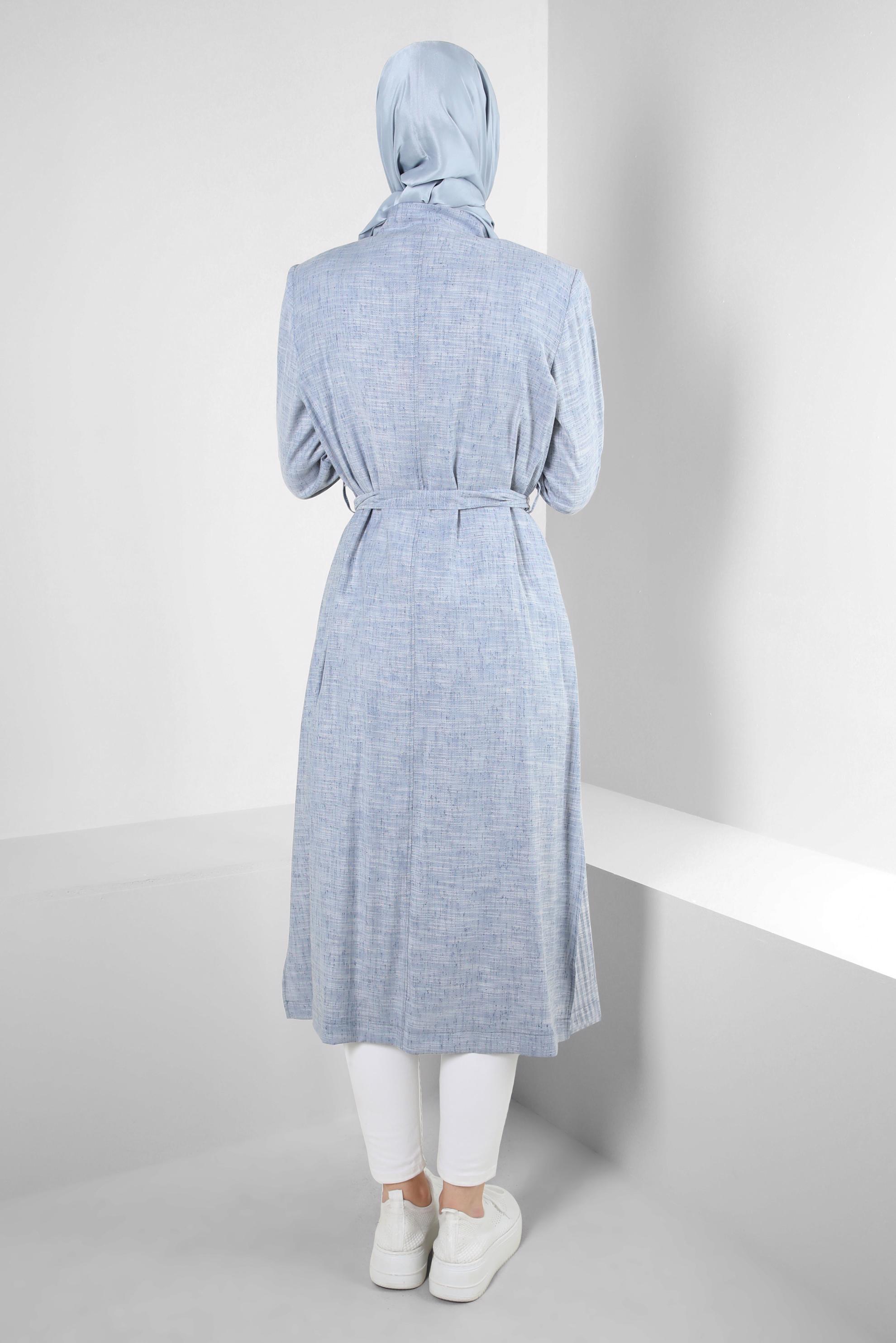 Tesettür giyim LACİVERT YANI YIRTMAÇLI FERMUARLI KUŞAKLI TRENÇKOT 10769