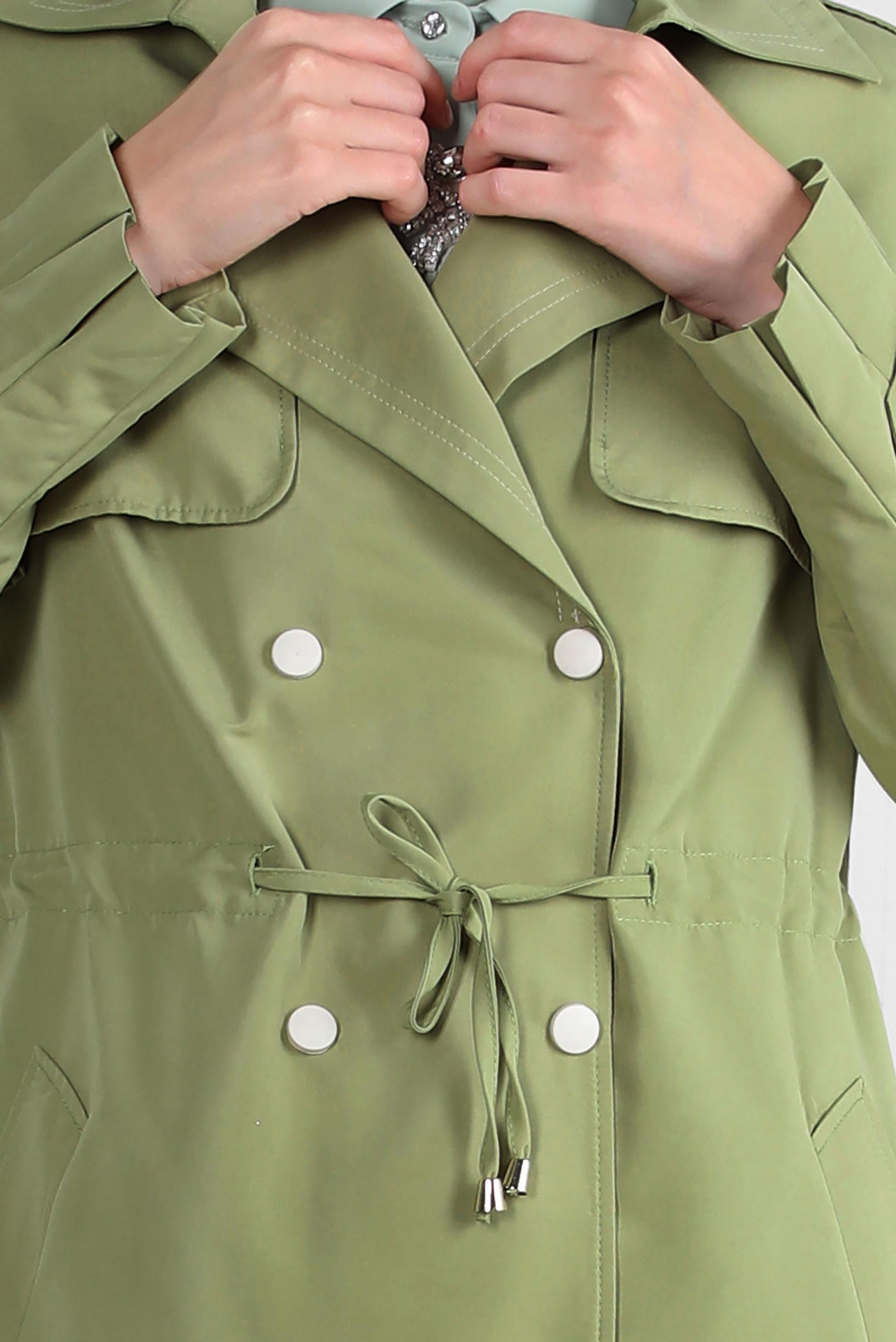 Tesettür giyim YEŞİL BANTLI BELİ BÜZGÜLÜ TRENÇKOT 10770