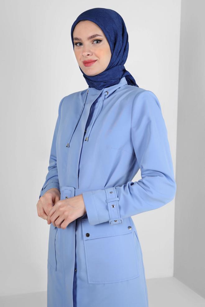 Vêtements hijab  TRENCH COAT CEINTURE COL NOUÉ AVEC PATTE 10772 - ALVİNA