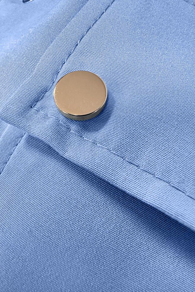 Tesettür giyim MAVİ KEMERLİ YAKASI BÜZGÜLÜ BANTLI TRENÇKOT 10772	 - ALVİNA