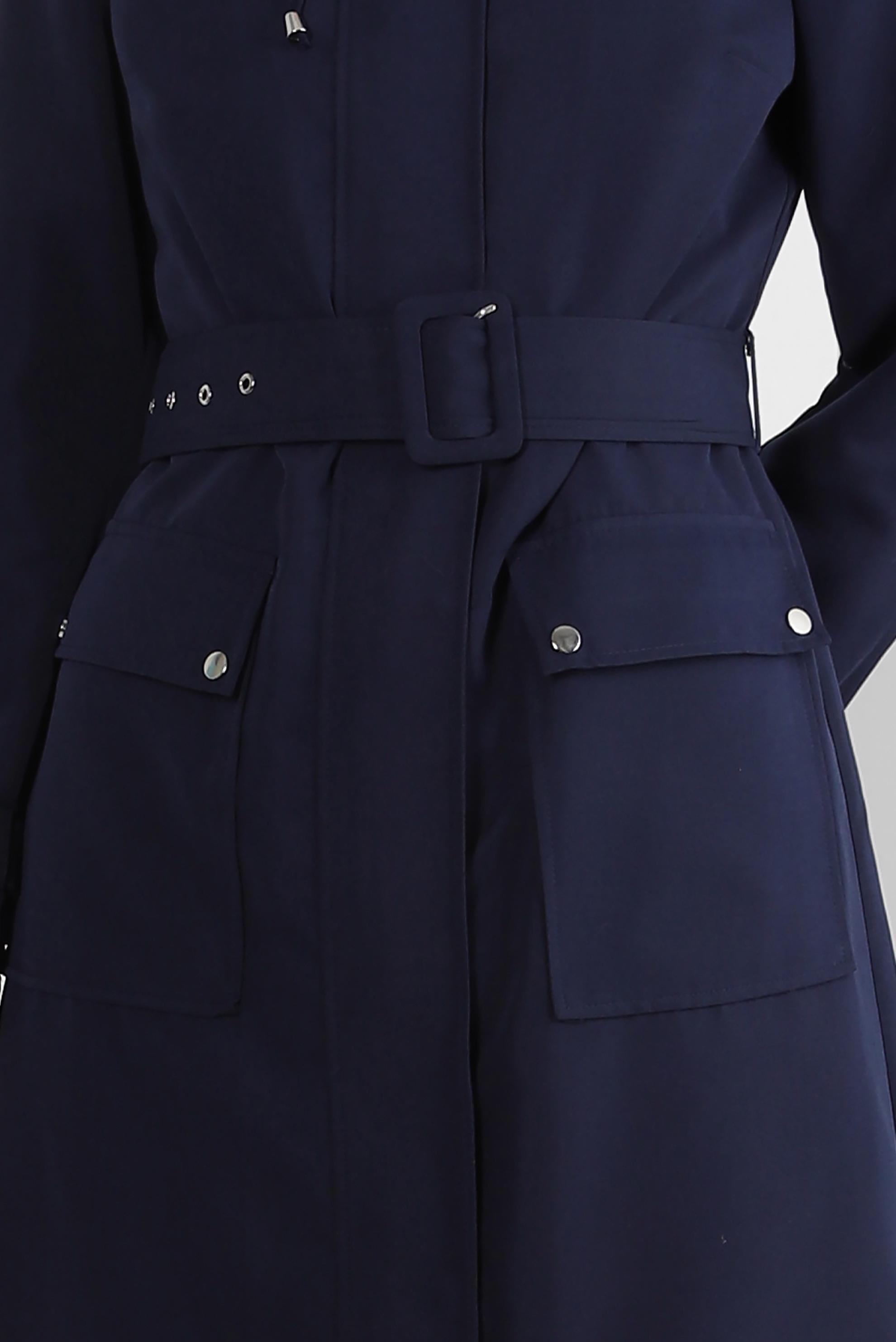 Tesettür giyim LACİVERT KEMERLİ YAKASI BÜZGÜLÜ BANTLI TRENÇKOT 10772	