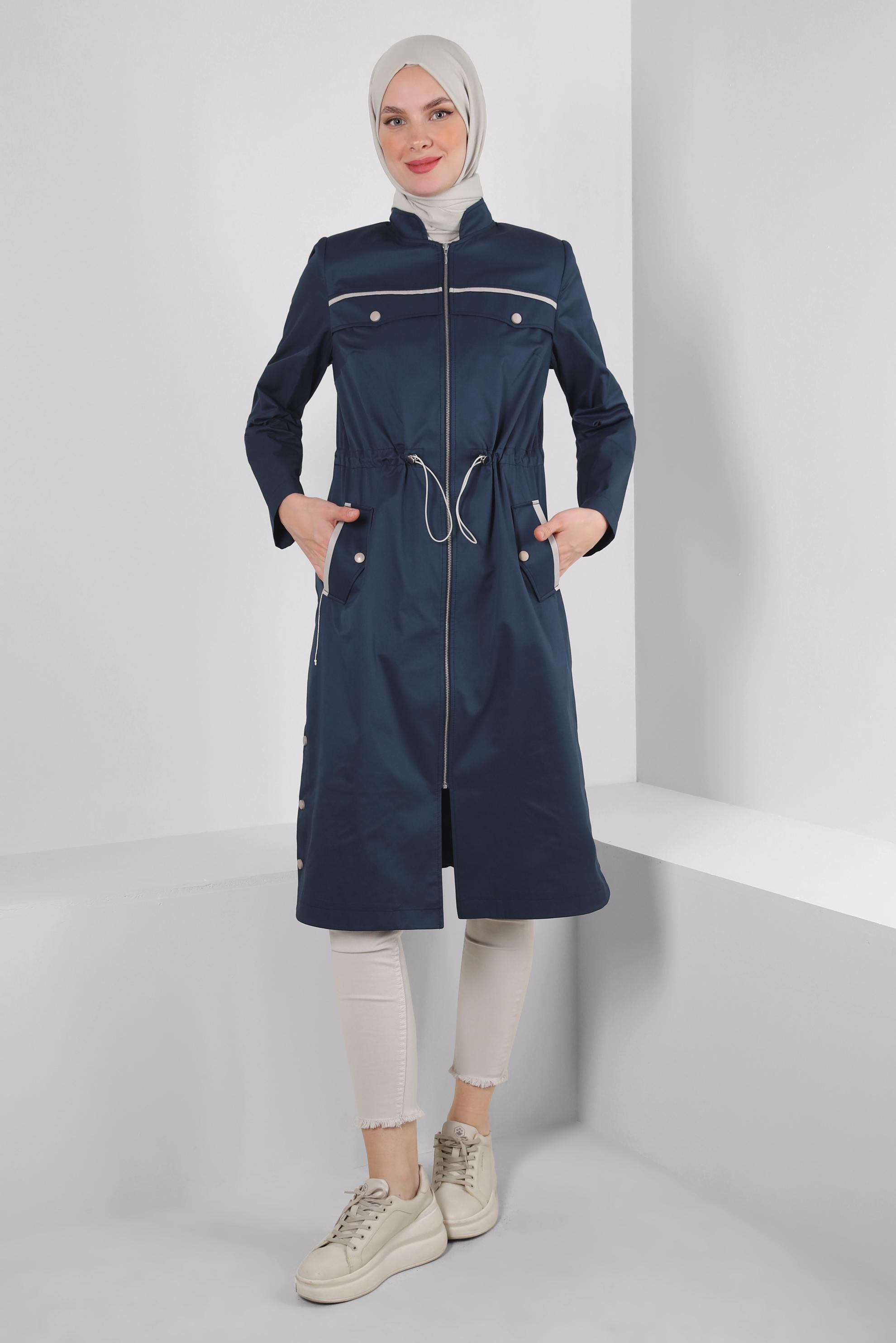 Vêtements hijab BLEU MARINE TRENCH-COAT ZIPPÉ AVEC TAILLE À SMOCK 10773