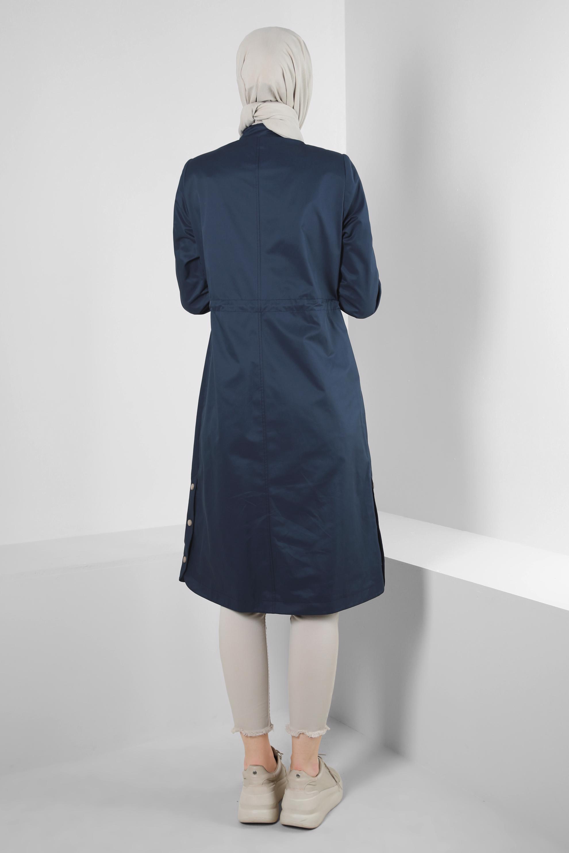 Vêtements hijab BLEU MARINE TRENCH-COAT ZIPPÉ AVEC TAILLE À SMOCK 10773