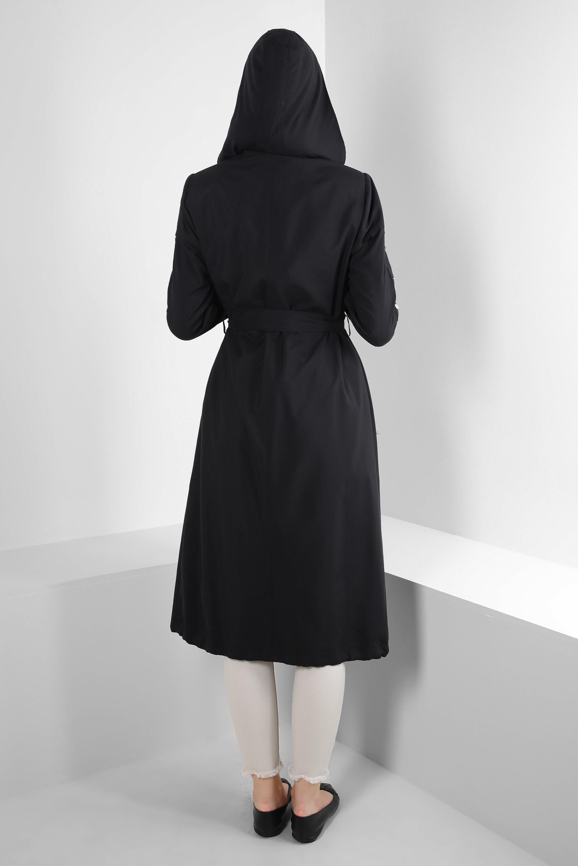 Vêtements hijab NOIR TRENCH-COAT ZIPPÉ À CAPUCHE 10774