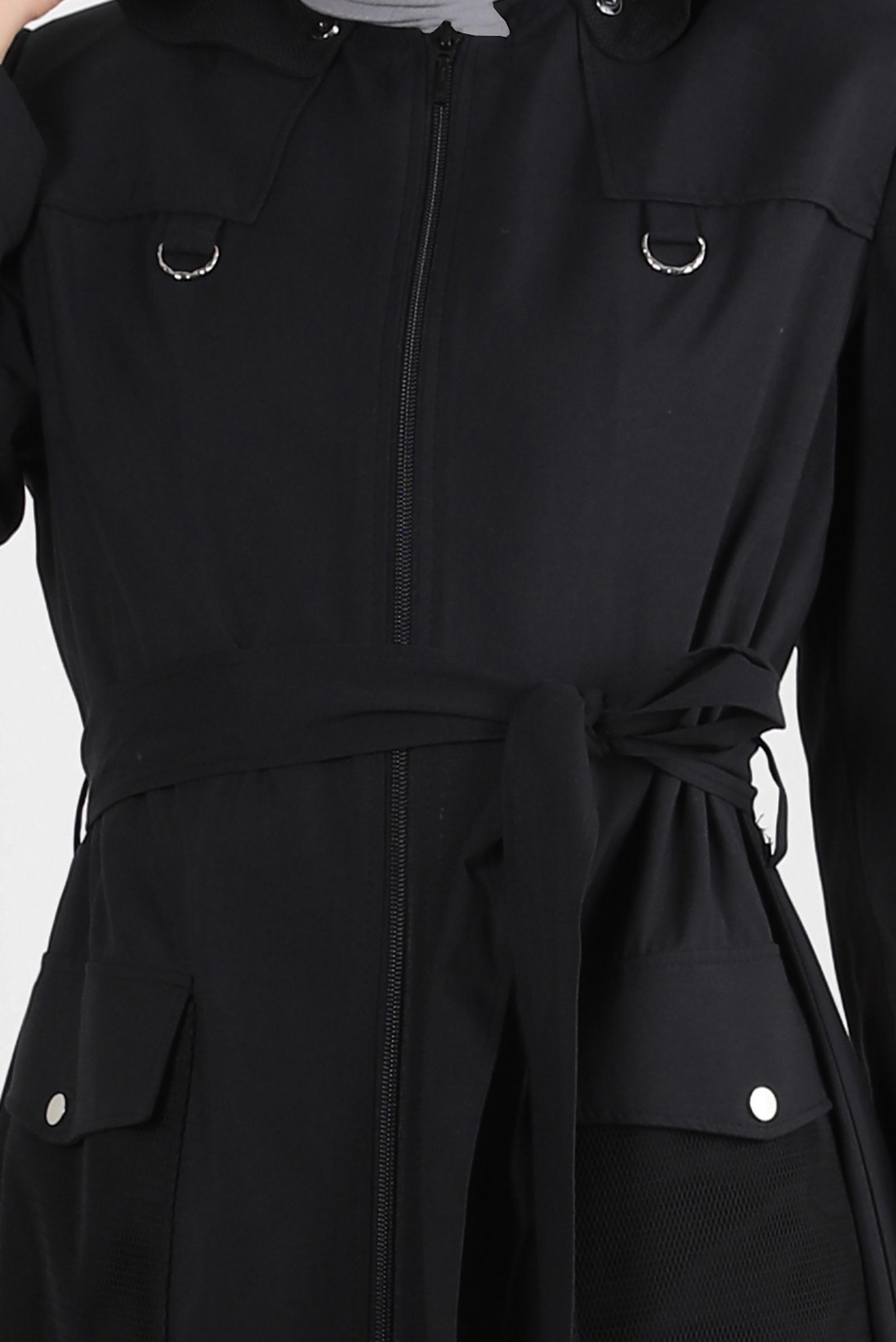 Vêtements hijab NOIR TRENCH-COAT ZIPPÉ À CAPUCHE 10774